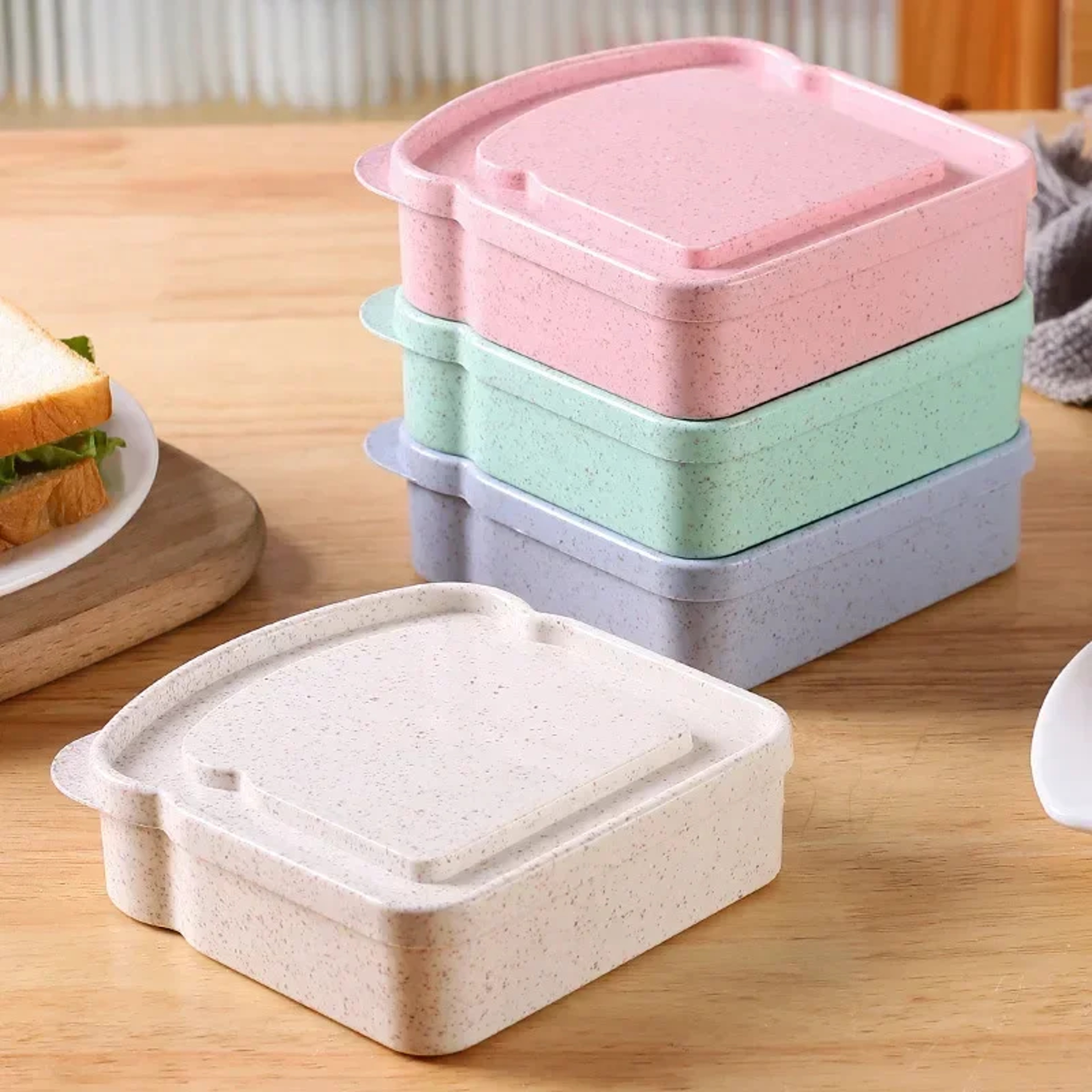 Portable Plastic Bento Box Toast Bread Sandwich Meal Box Food Container With Lid For Office Student 0