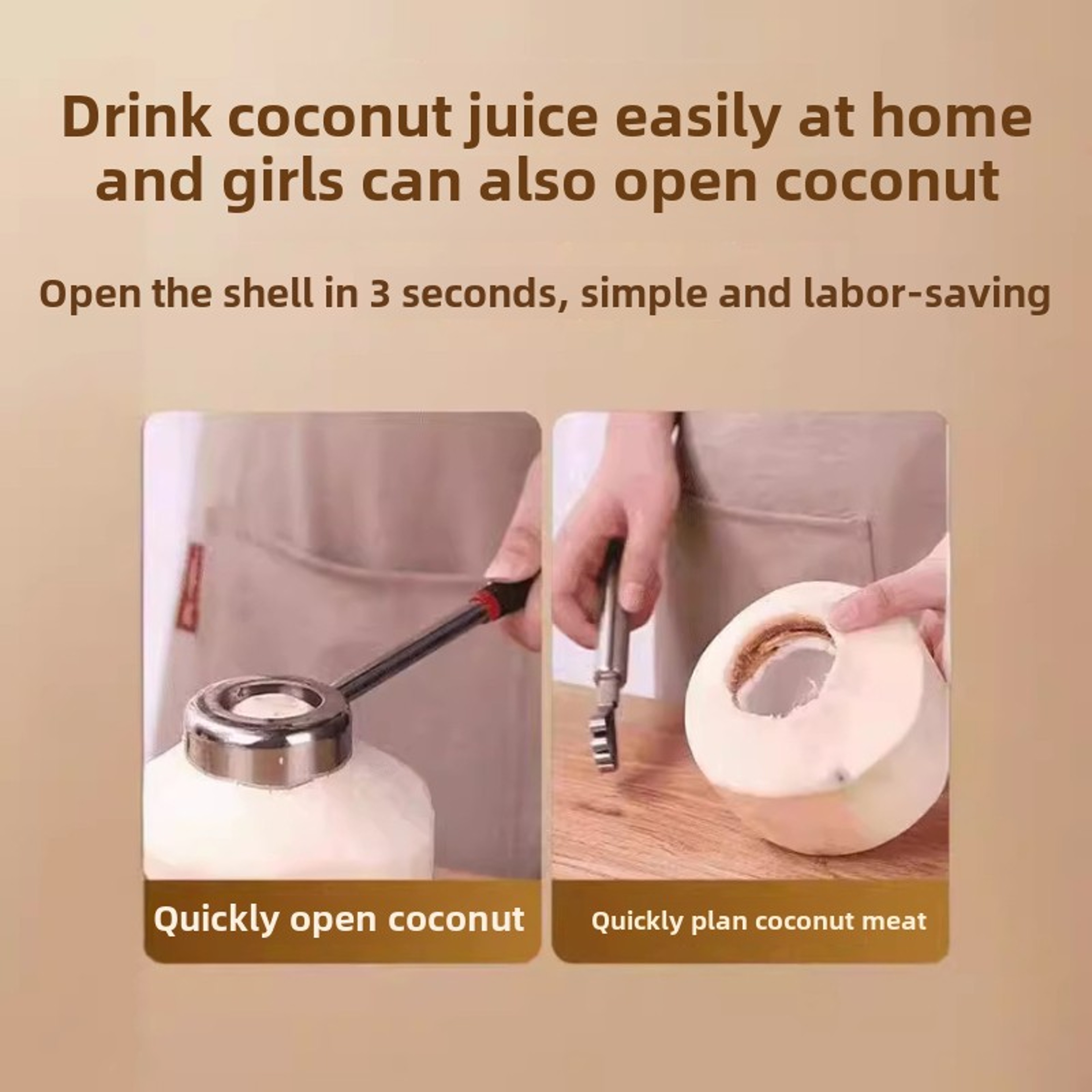 Easy-to-Use Stainless Steel Coconut Opener 3-Piece Set with Rubber Hammer and Scraper for Coconut Chicken, Juice – view 6