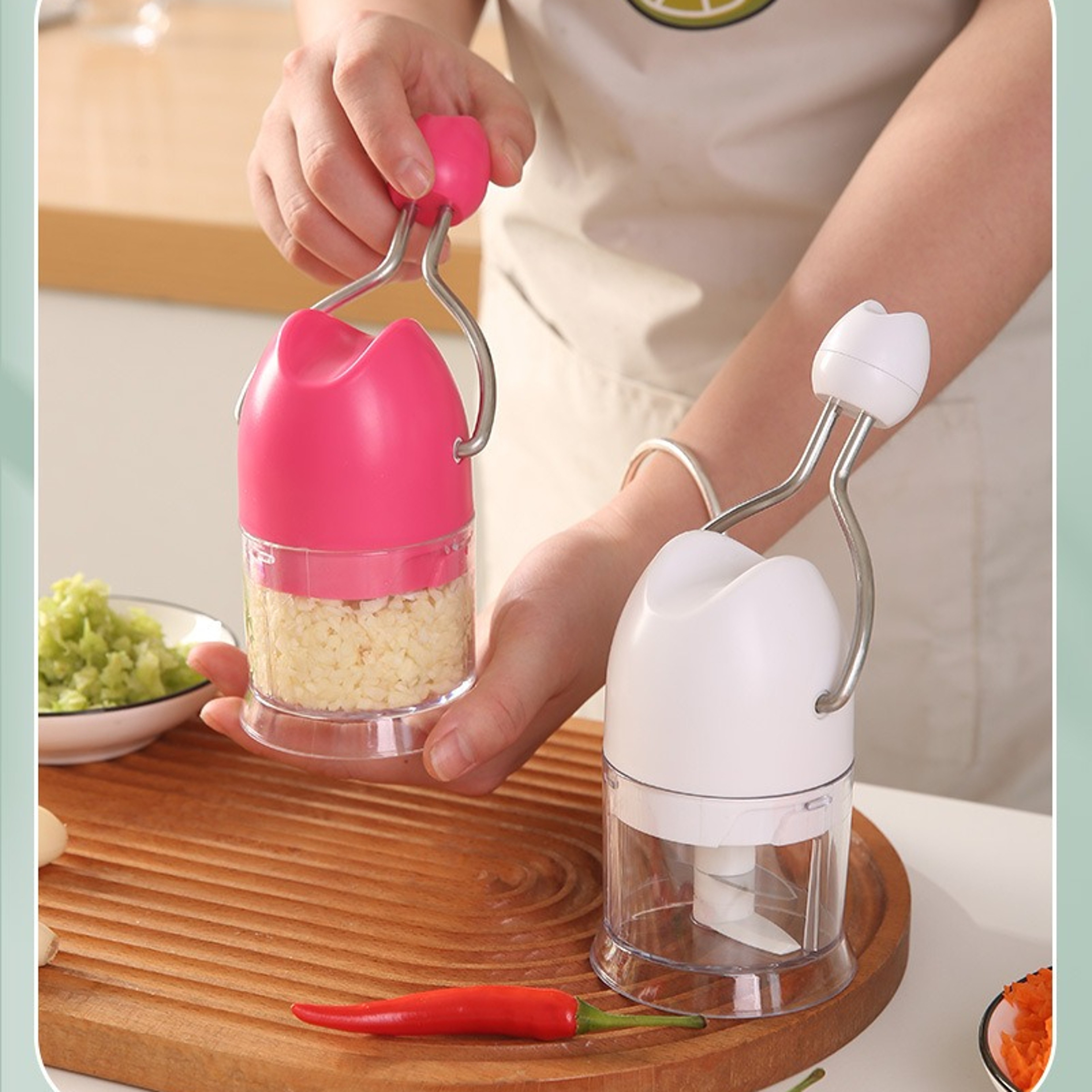Manual Ginger and Garlic Chopper, Multi-Functional Kitchen Household Tool, Hand Cranked, Easy to Disassemble and Clean – view 2