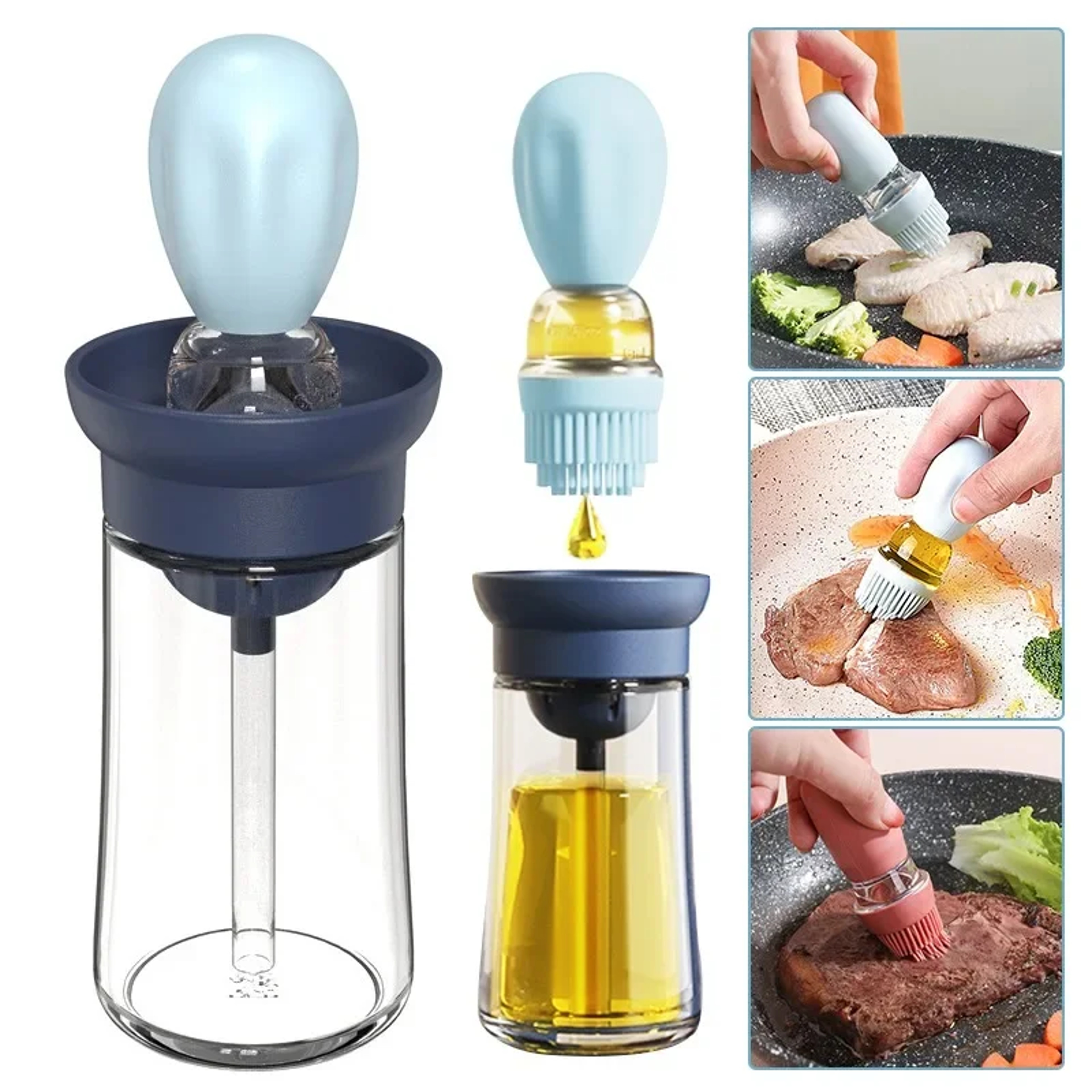 Glass Olive Oil Dispenser Bottle, Silicone Dropper Measuring Oil Dispenser, Silicone Brush Kitchen Tool – view 1