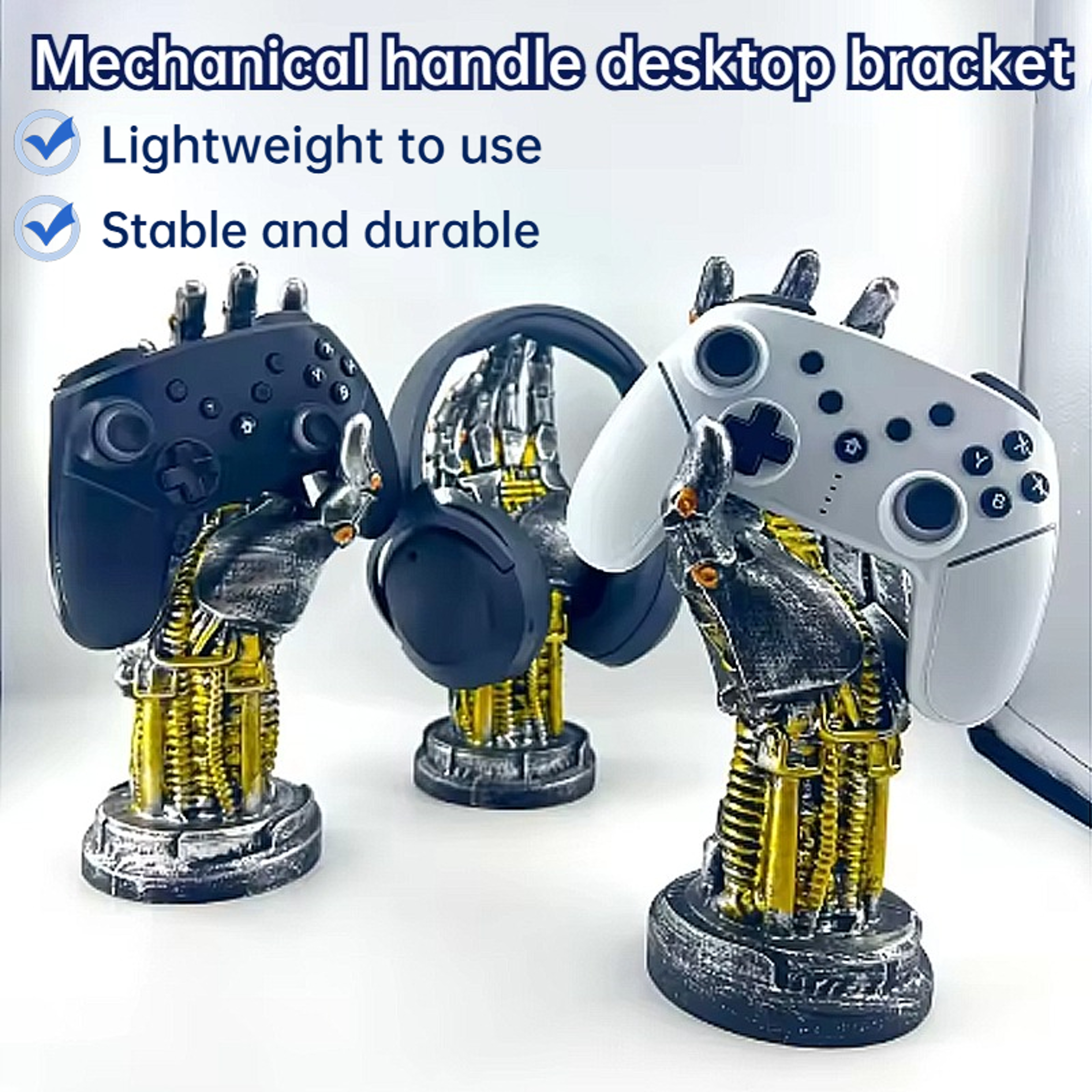 Cyberpunk Mechanical Arm Desktop Gaming Controller Storage Holder Headphone Stand Sculpture Decorat 0