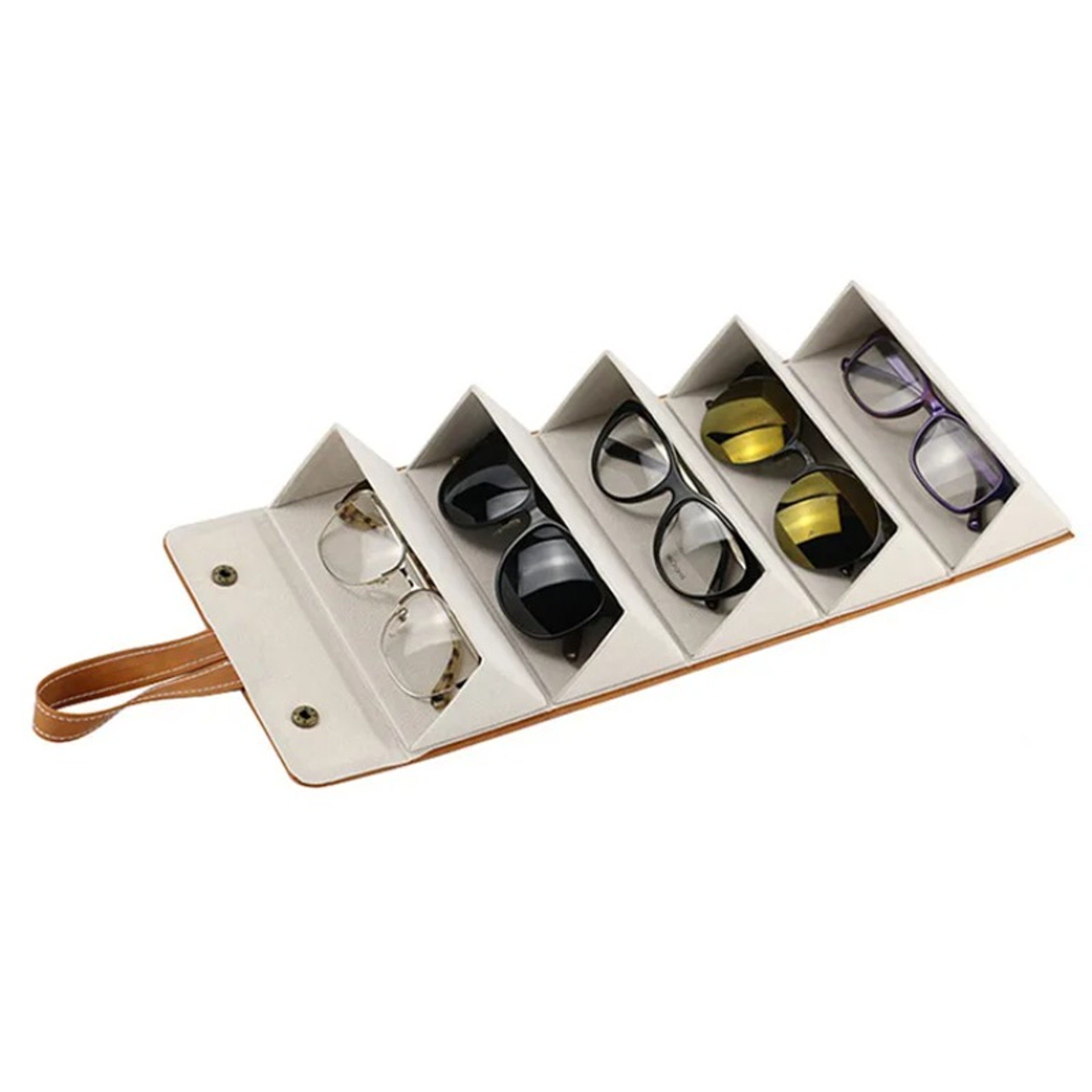 Leather Multi Grid Glasses Case, Folding Hexagonal Anti Pressure Sunglasses Case – view 2