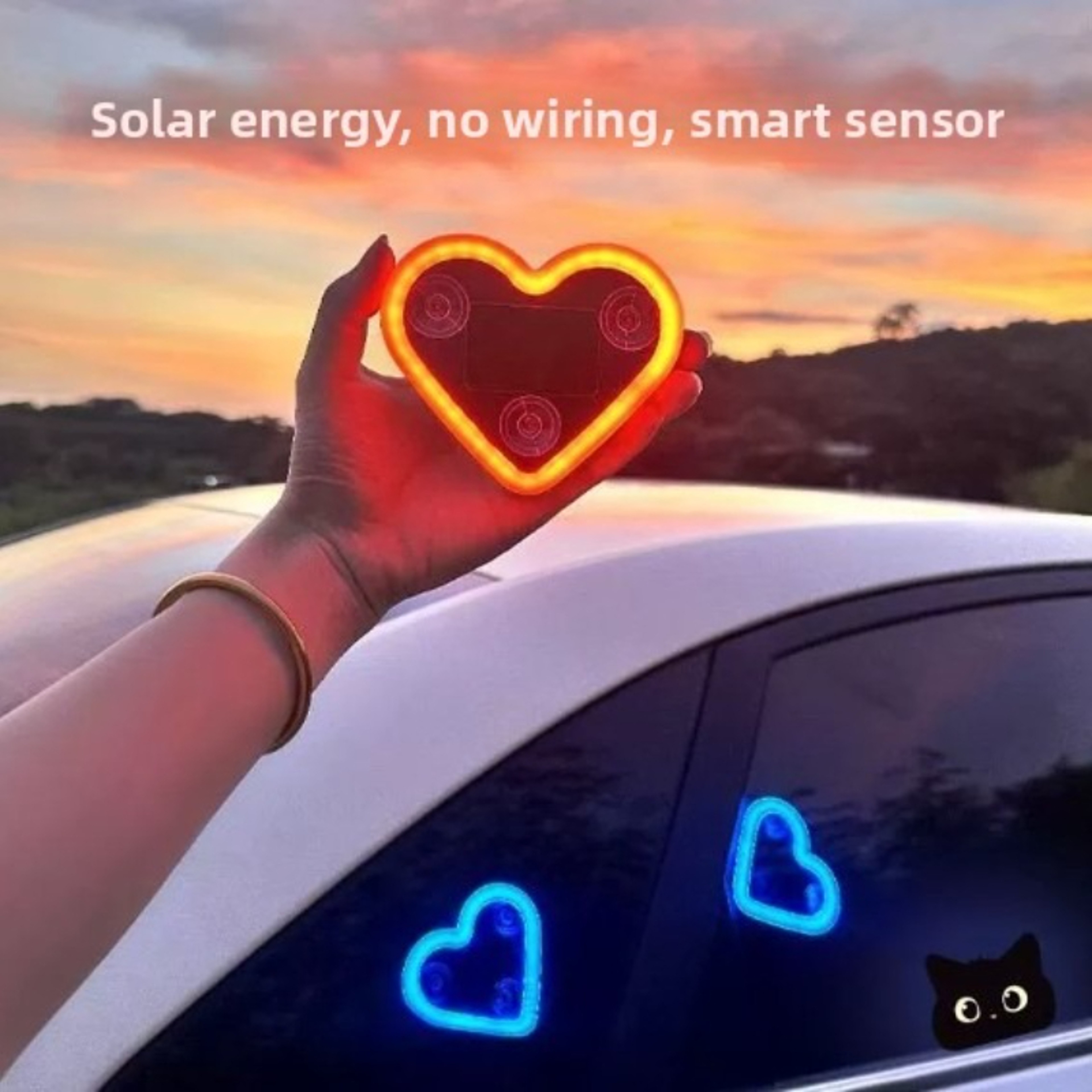 Solar LED Triangular Love Light Car Interior Neon Atmosphere Decoration For Motorcycle 0