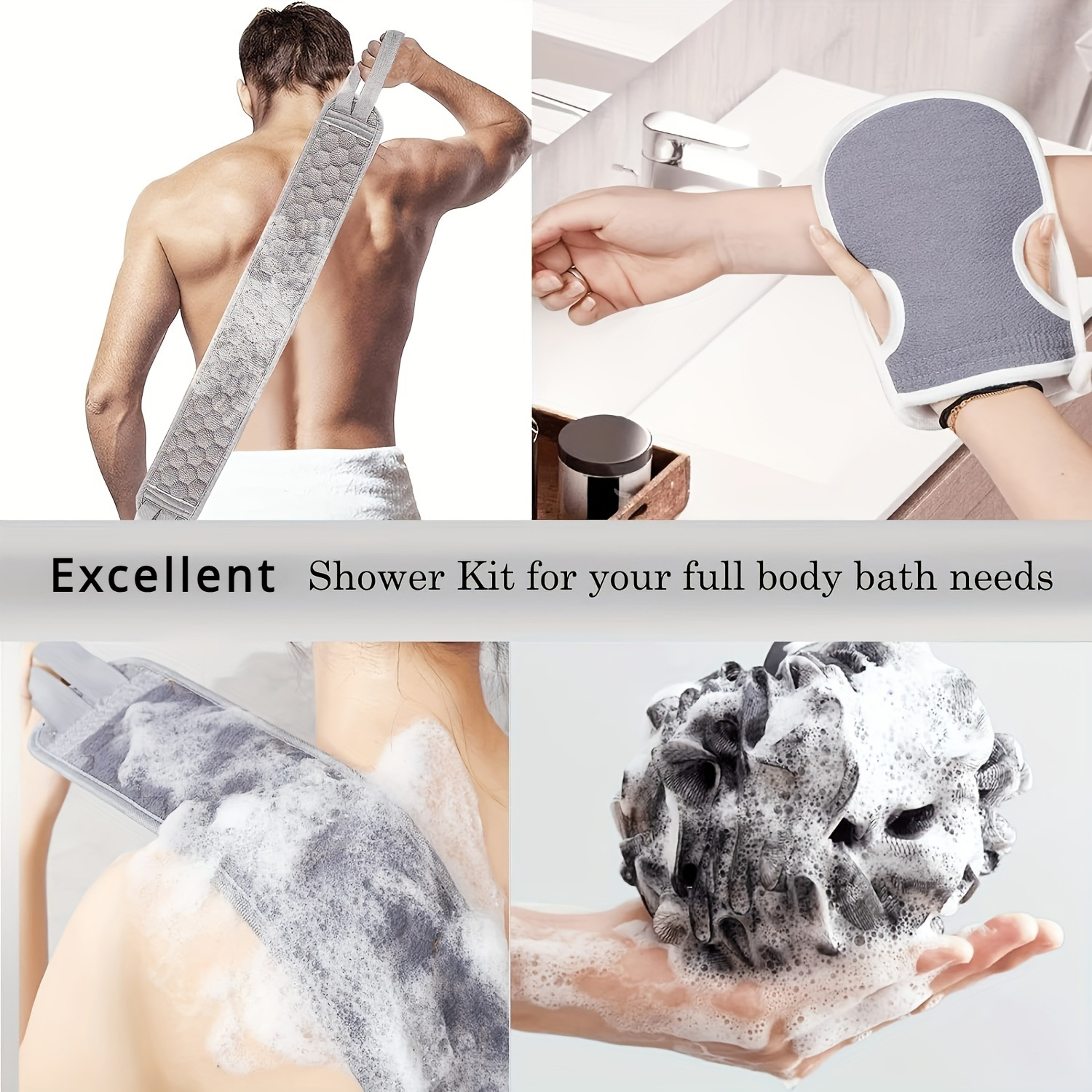 Deep Clean And Vitalize With Exfoliating Body Scrubber Set Bath Glove Back Scrubber Loofah 1