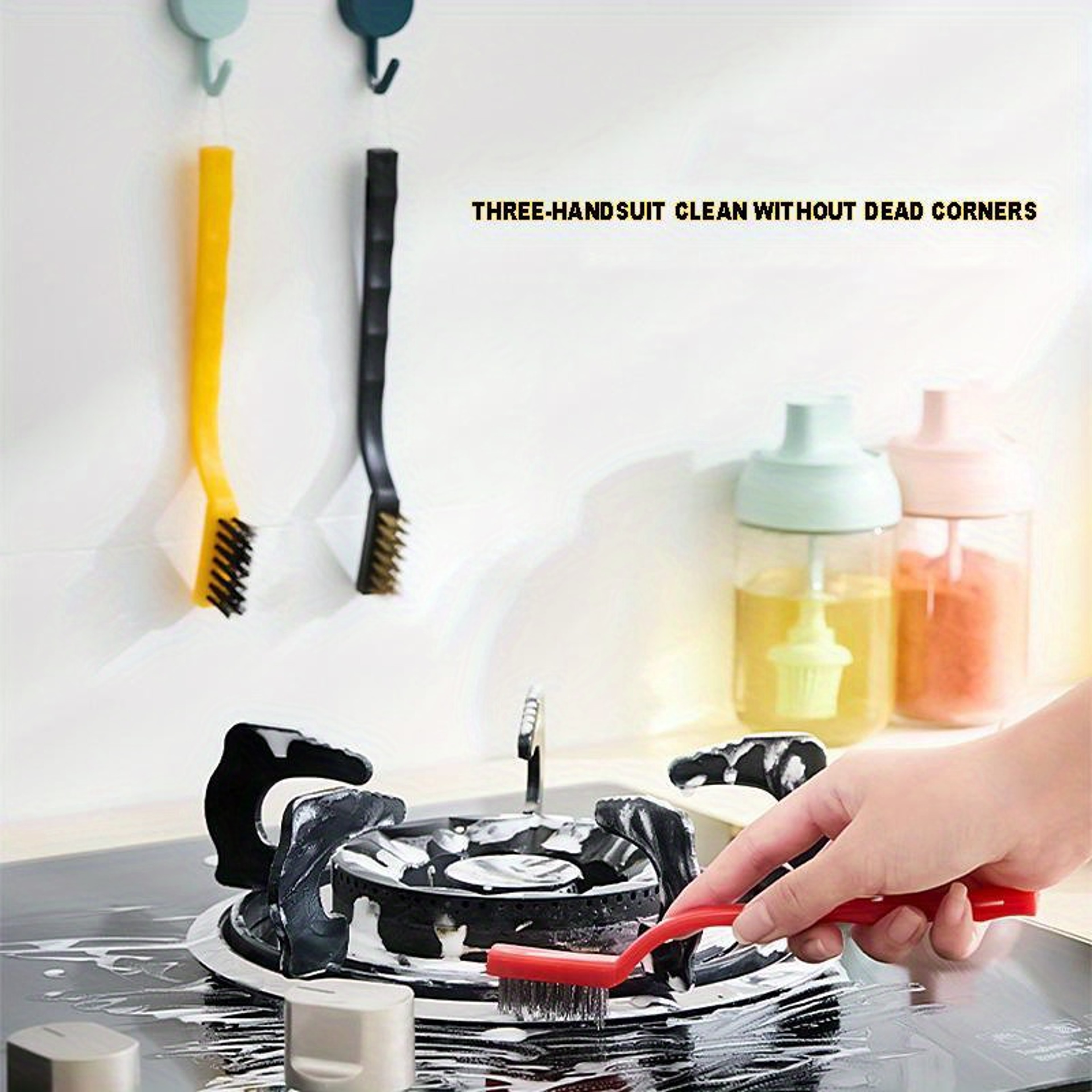 Kitchen Brush Set With Gas Stove Scraper Wire Brush For Cleaning Oil And Dirt On Cooktops 4