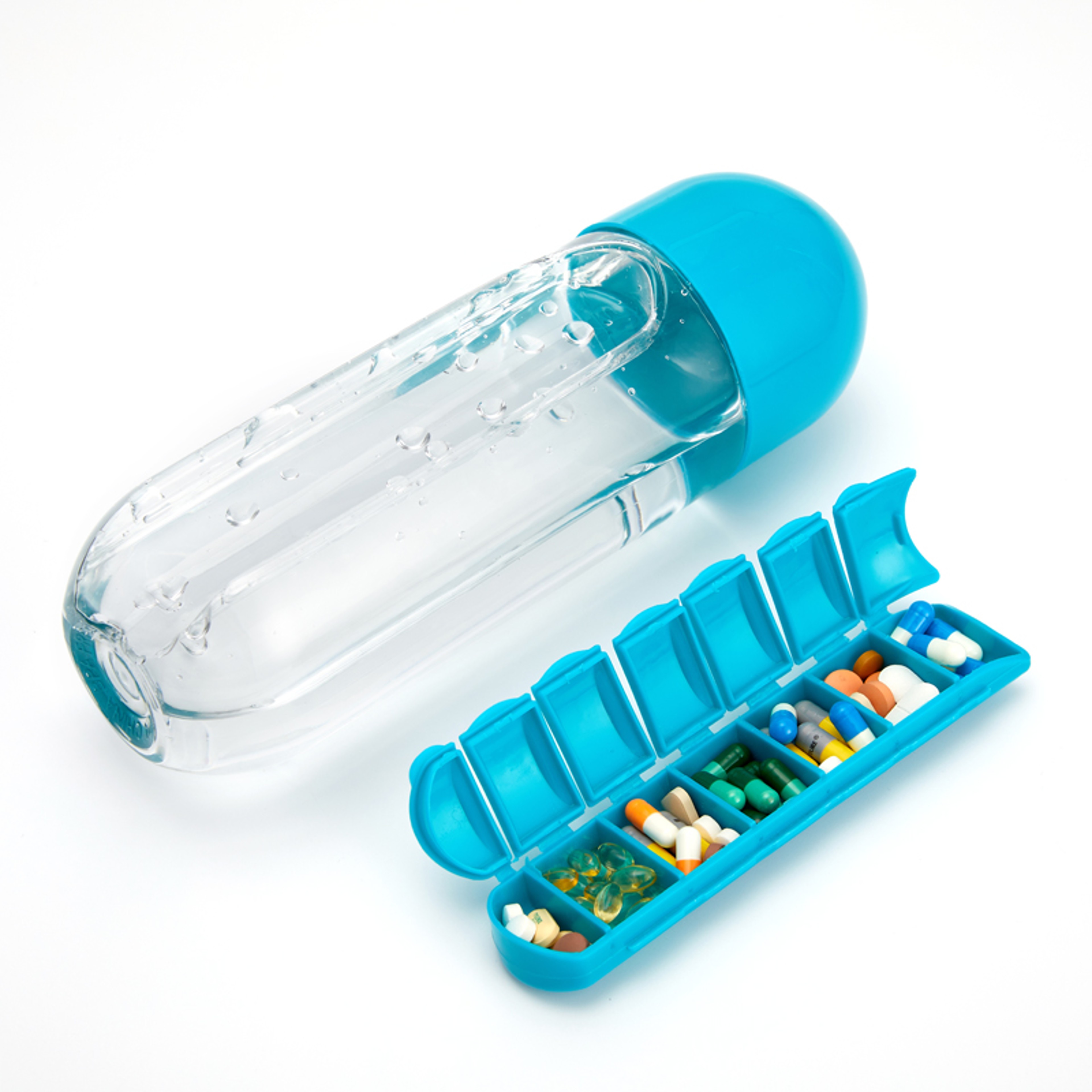 Plastic Water Bottle Combine With Medicine Box Sports Water Cup Organizer For Pills 3
