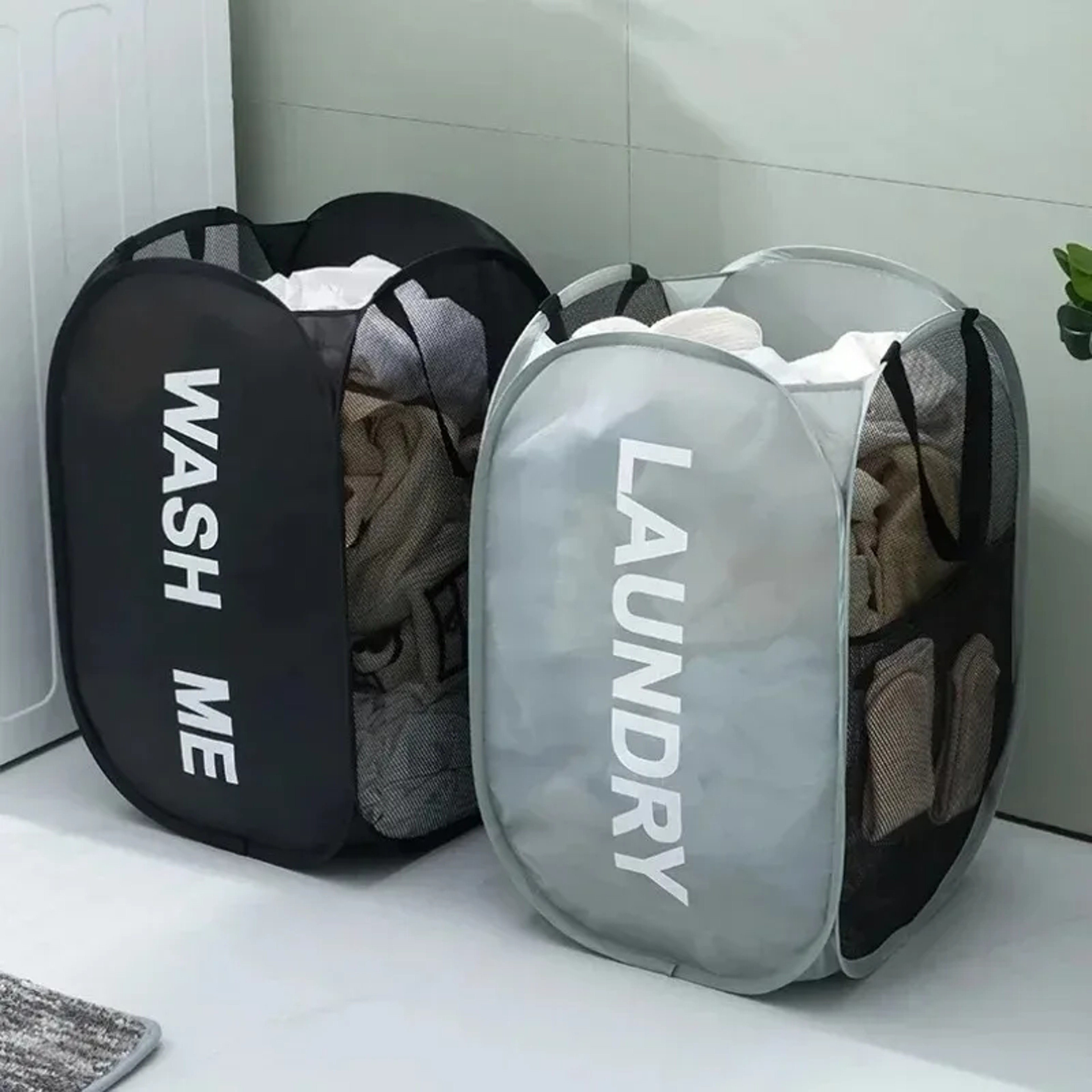 Fashion Mesh Laundry Basket Durable Folding Clothes Organizer Washable Toy Storage For Bathroom 0