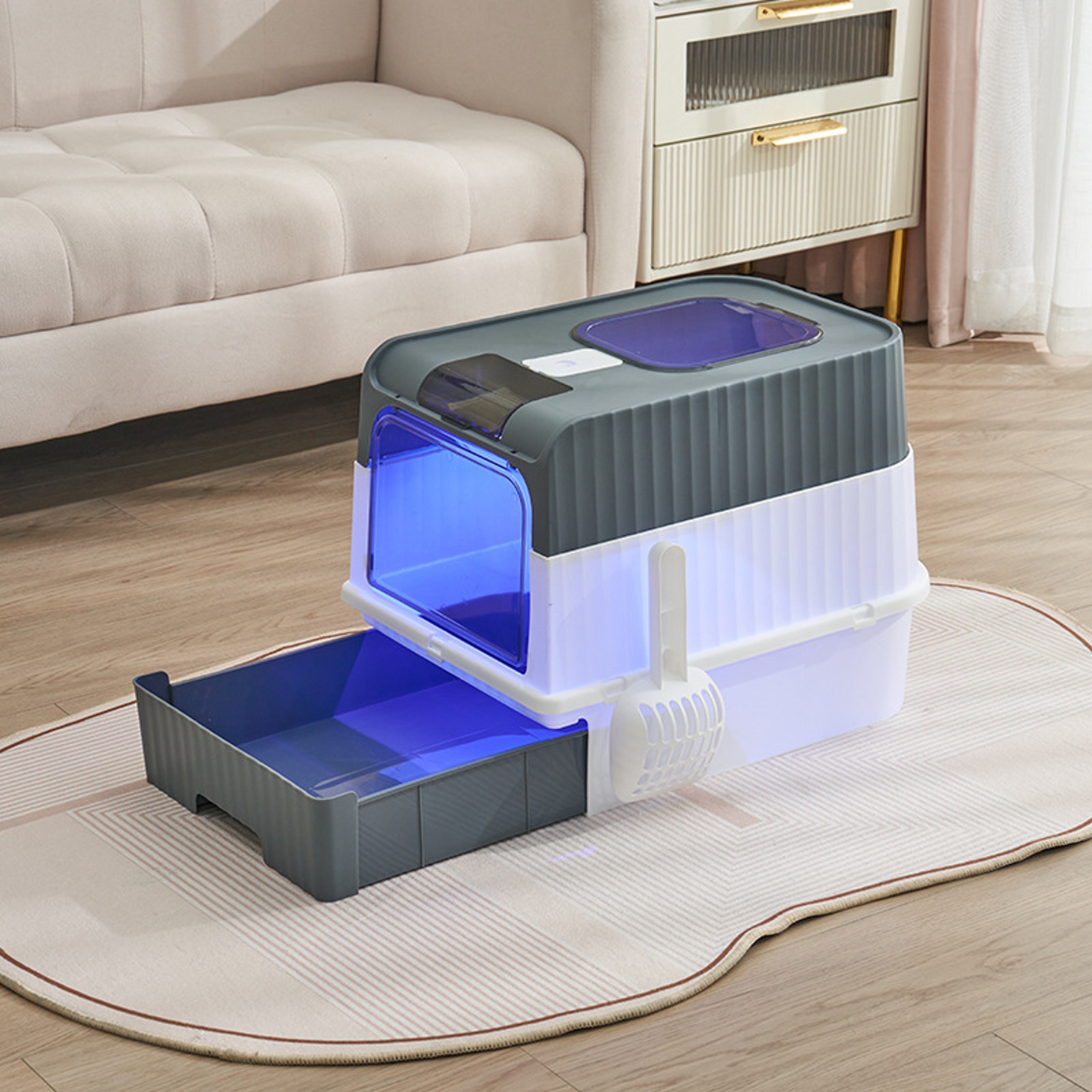 Fully Enclosed Spill Proof Deodorant Cat Toilet Pet Litter Box Kitten Anti Splash Plastic Sandbox B 7
