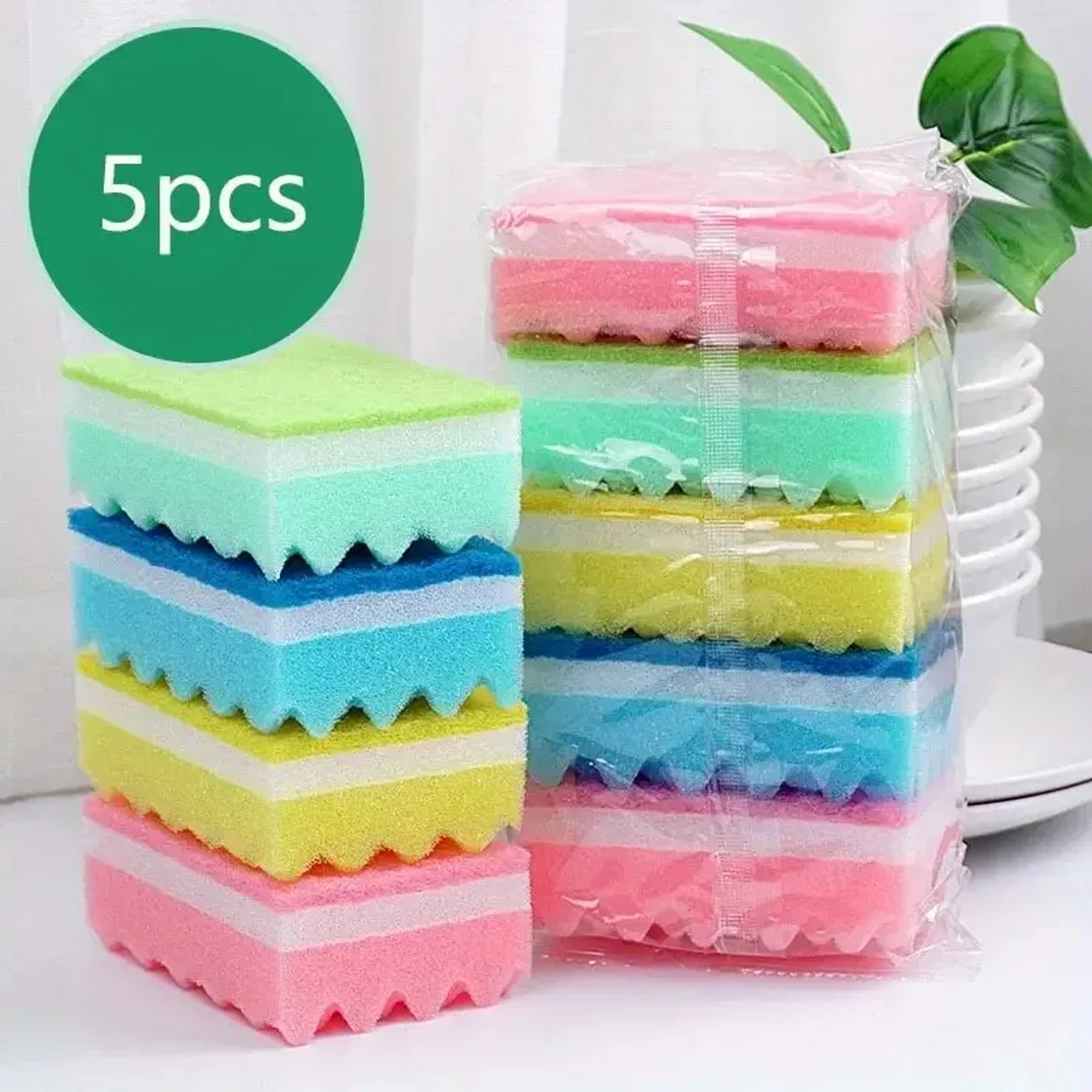 Colored Small Wave Tableware, Dishwashing Sponge, Rust Removal Cleaning Brush – view 2
