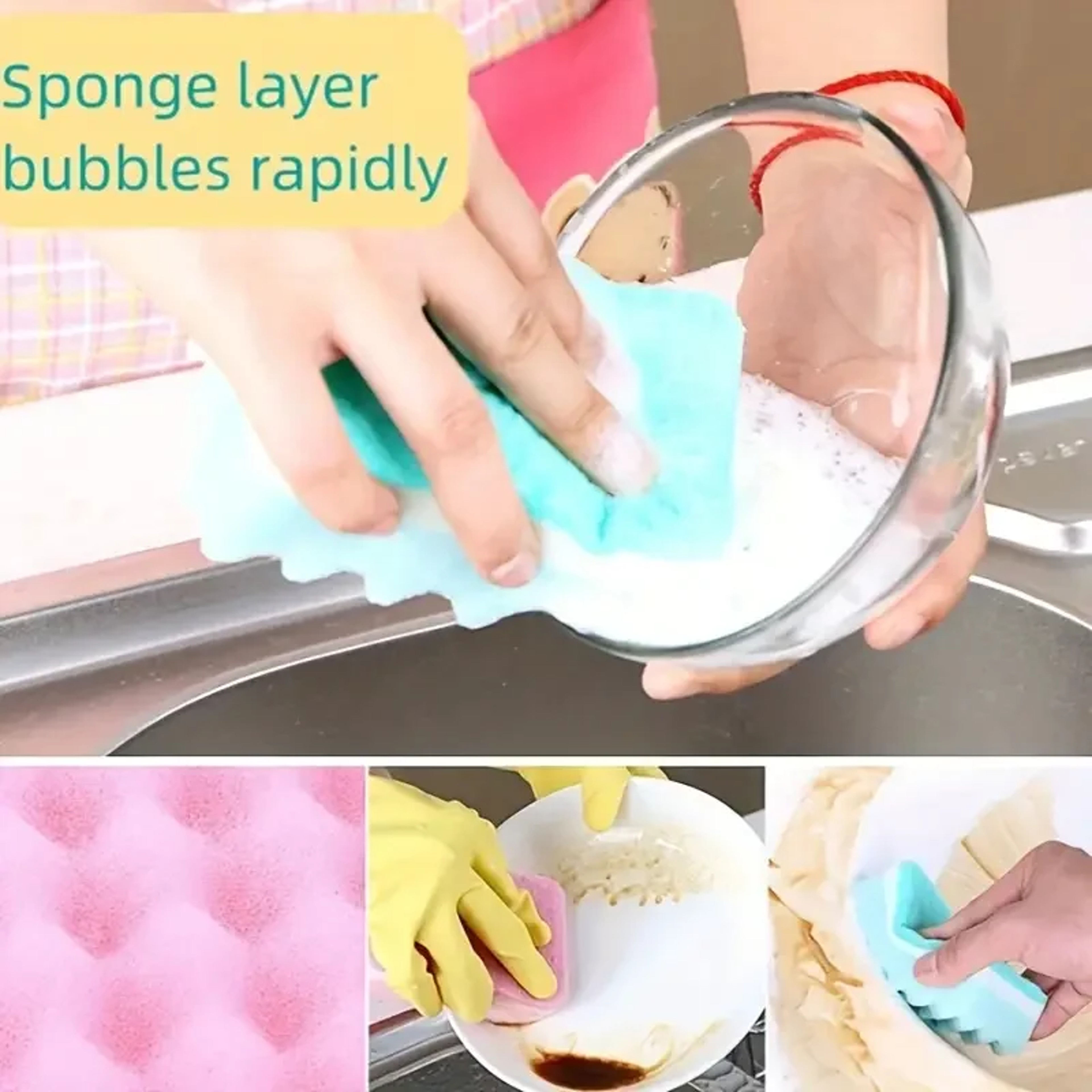Colored Small Wave Tableware, Dishwashing Sponge, Rust Removal Cleaning Brush – view 6