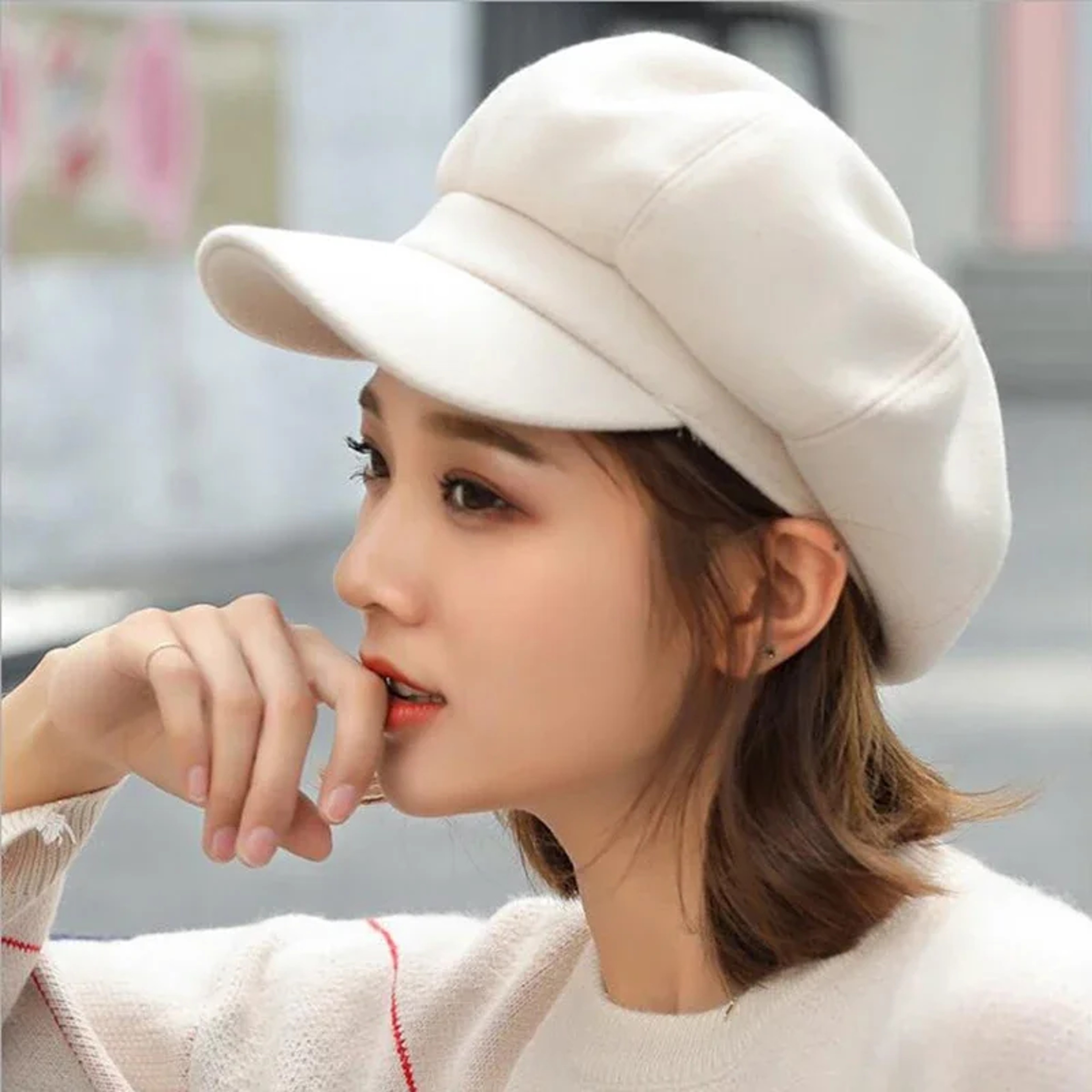 Plain Wool Winter Beret, Ladies Casual Newsboy Hat, Autumn Winter Painter Caps for Women – view 2
