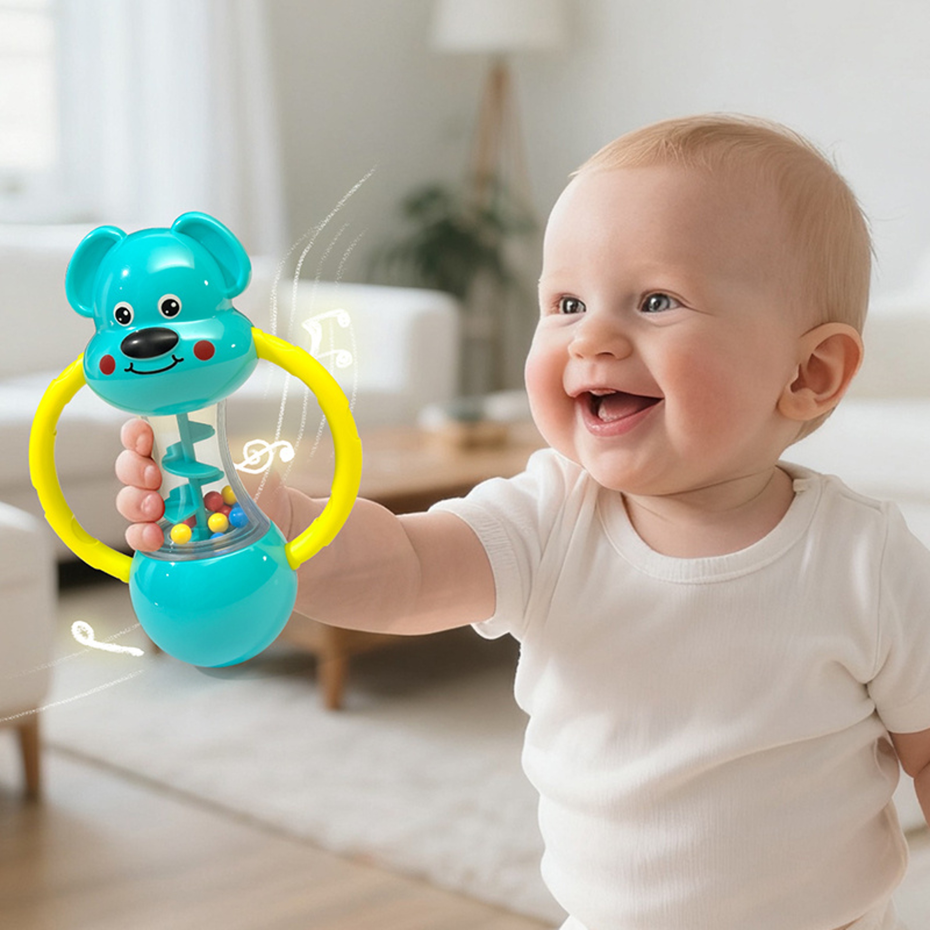 Cute Blue Puppy Design Hand-Cranked Bell Shaking Toy, Durable ABS Material, Ideal Christmas & Halloween Gift – view 3