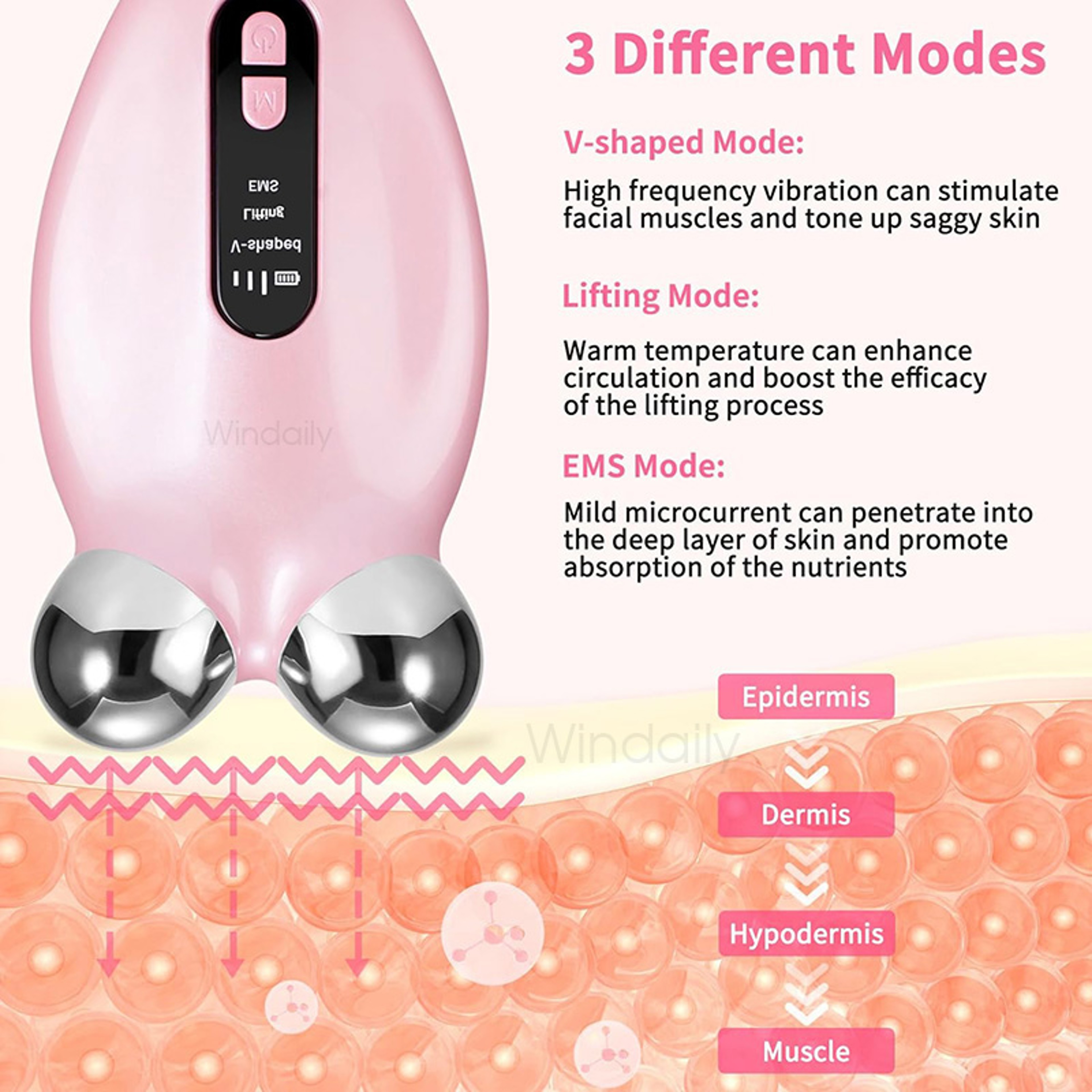 V-Face Roller Massager, Anti-Wrinkle EMS Facial Massager, Microcurrent Beauty Device – view 4