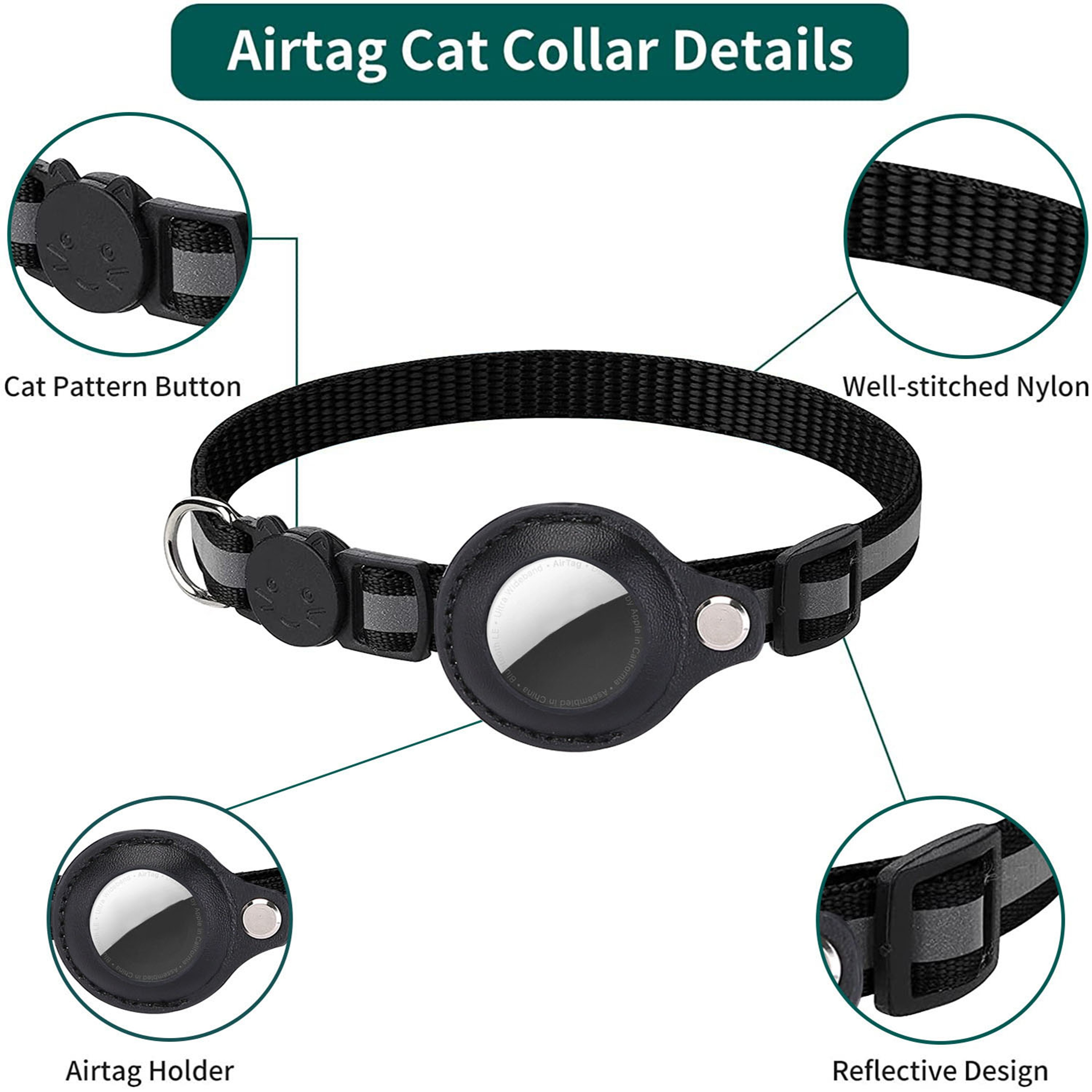 Adjustable Cat AirTag Holder Collar Reflective Strips Breakaway Waterproof Pet Air Tag Case Kitten  1
