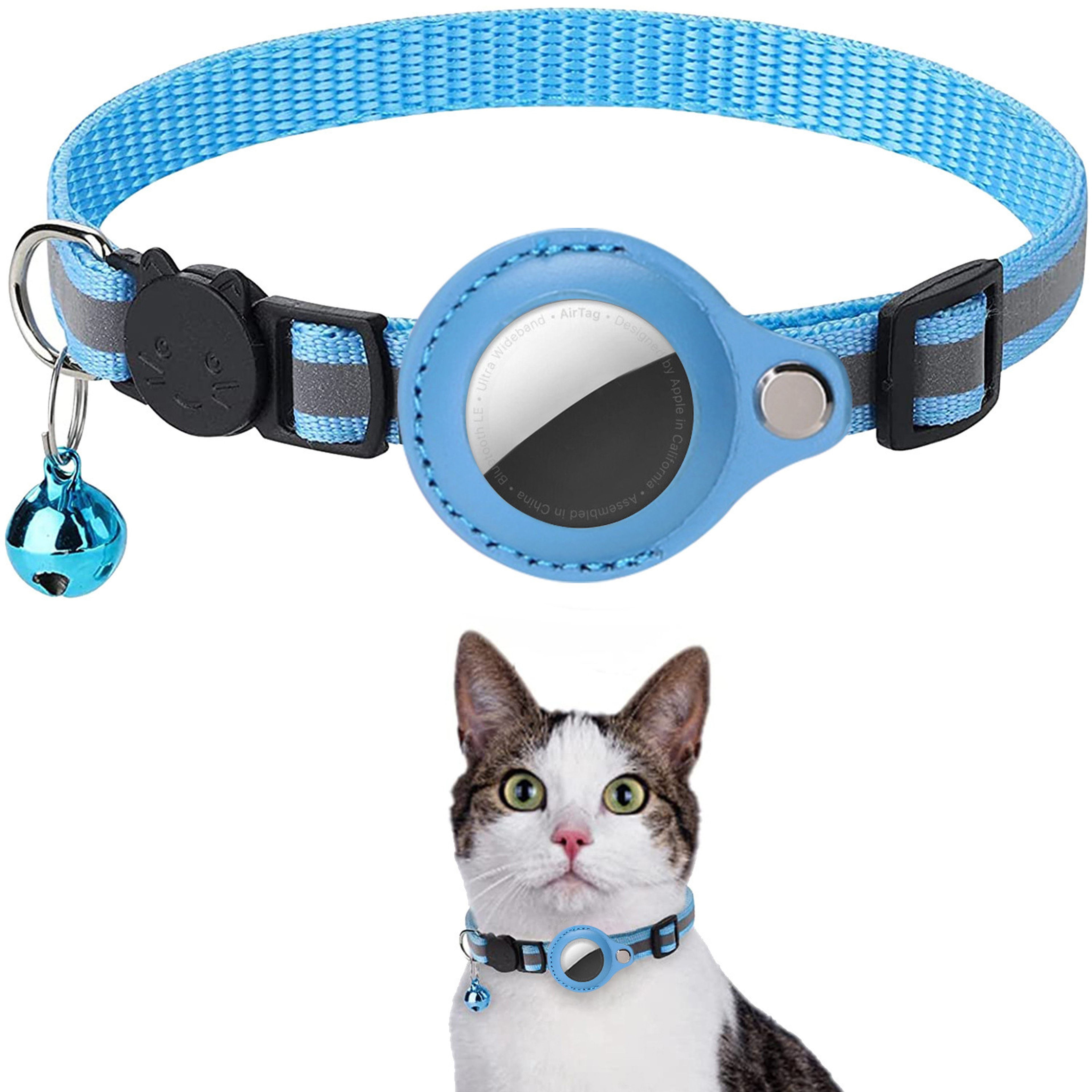 Adjustable Cat AirTag Holder Collar Reflective Strips Breakaway Waterproof Pet Air Tag Case Kitten  12