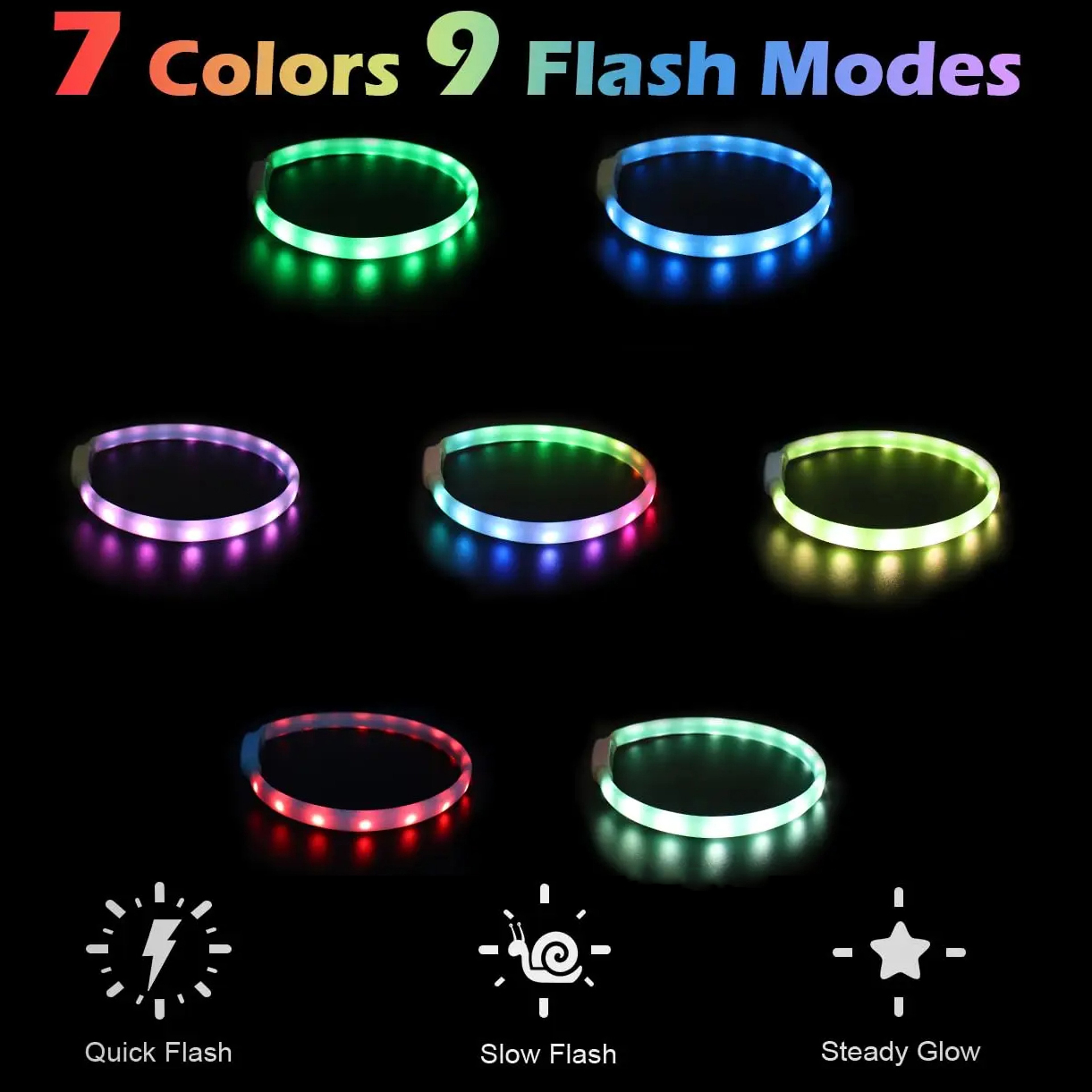LED Glowing Dog Collar with USB Rechargeable Glowing Collar, 9 Flashing Modes, Adjustable Soft Silicone Collar for Large – view 3