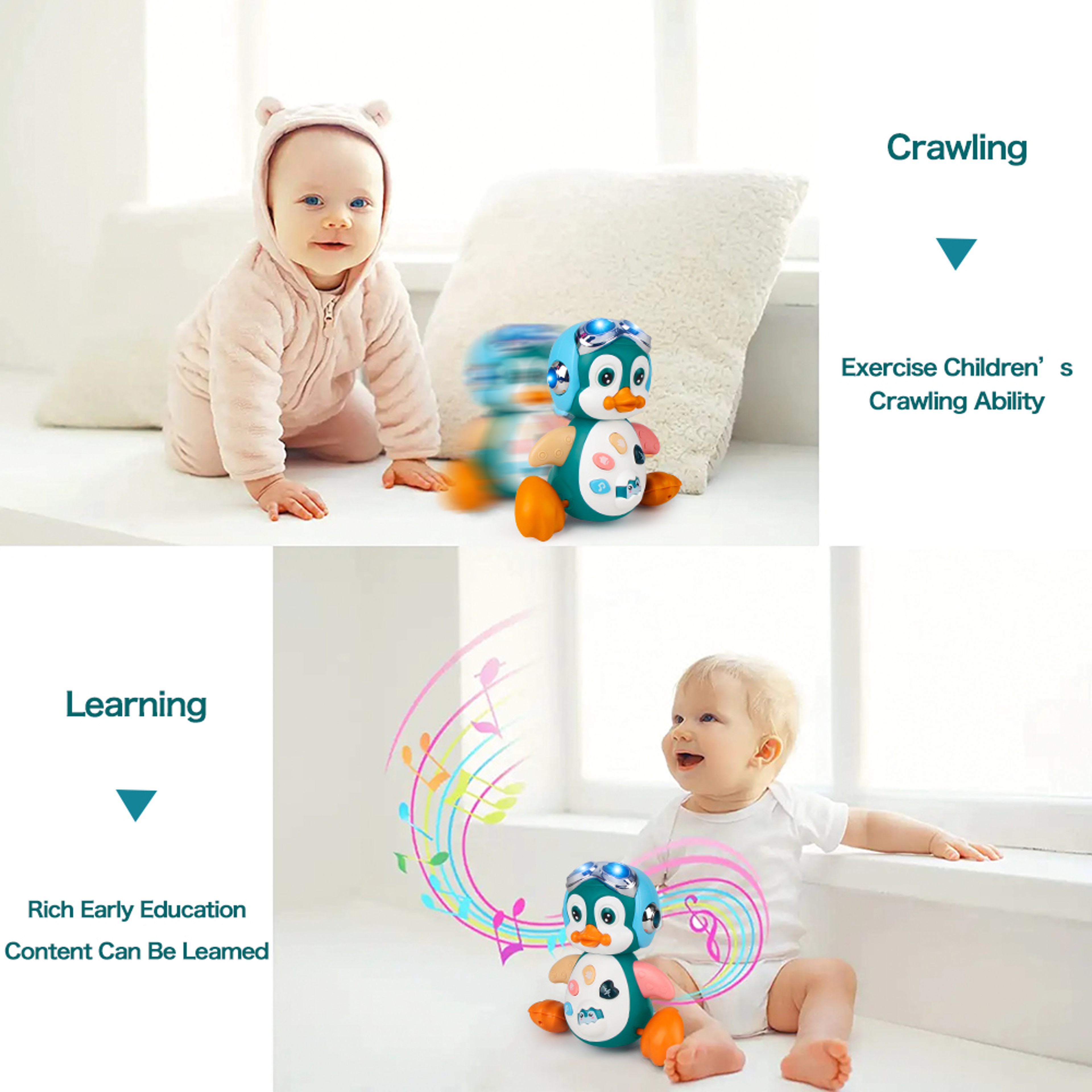 Infant Moving Walking Dancing Toys, Baby Crawling Toys Musical Penguin, Interactive Development Toy with Light for Tummy – view 5