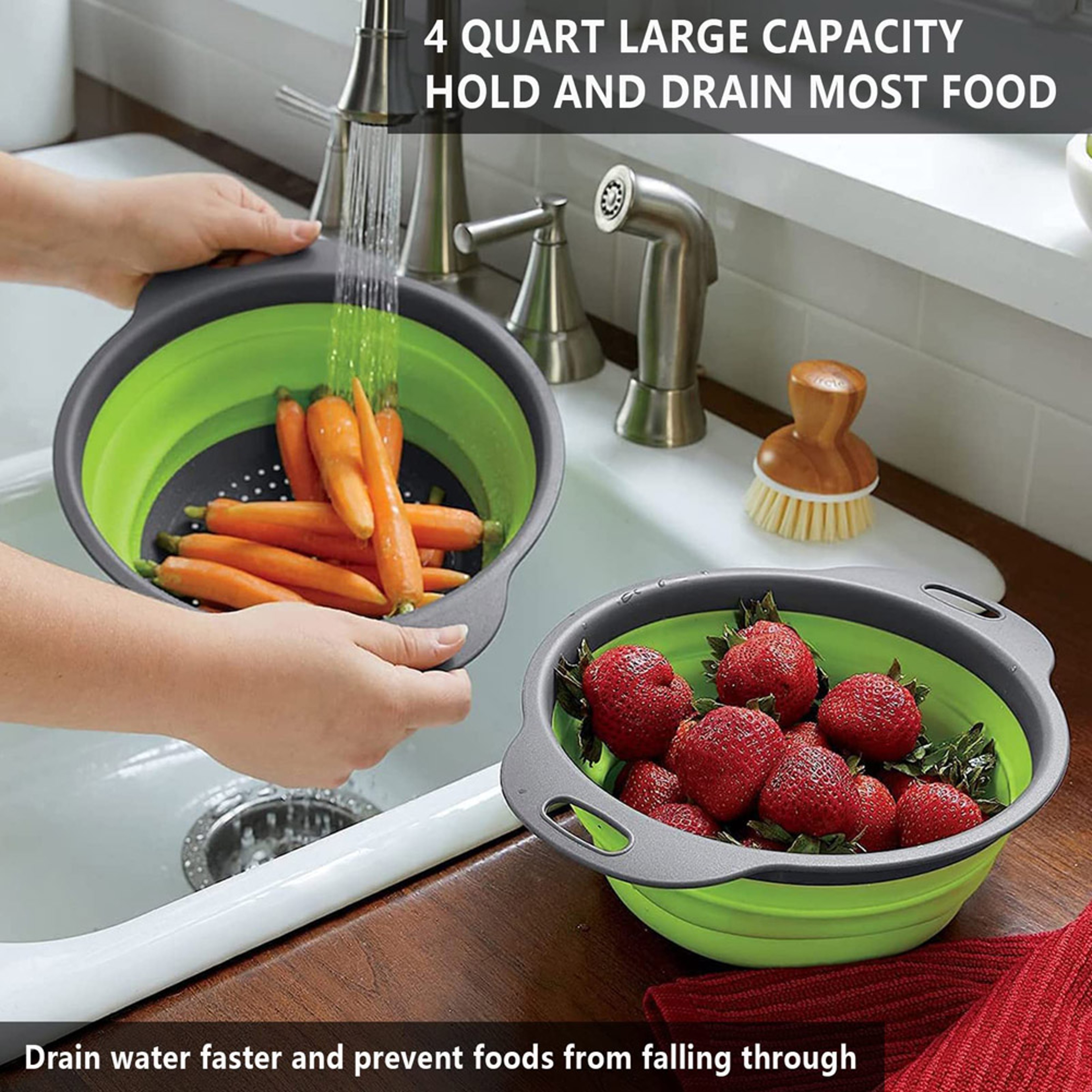 Collapsible Kitchen Strainer Gadget For Washing Draining  Storing Produce MultiUse Silicone Colande 4