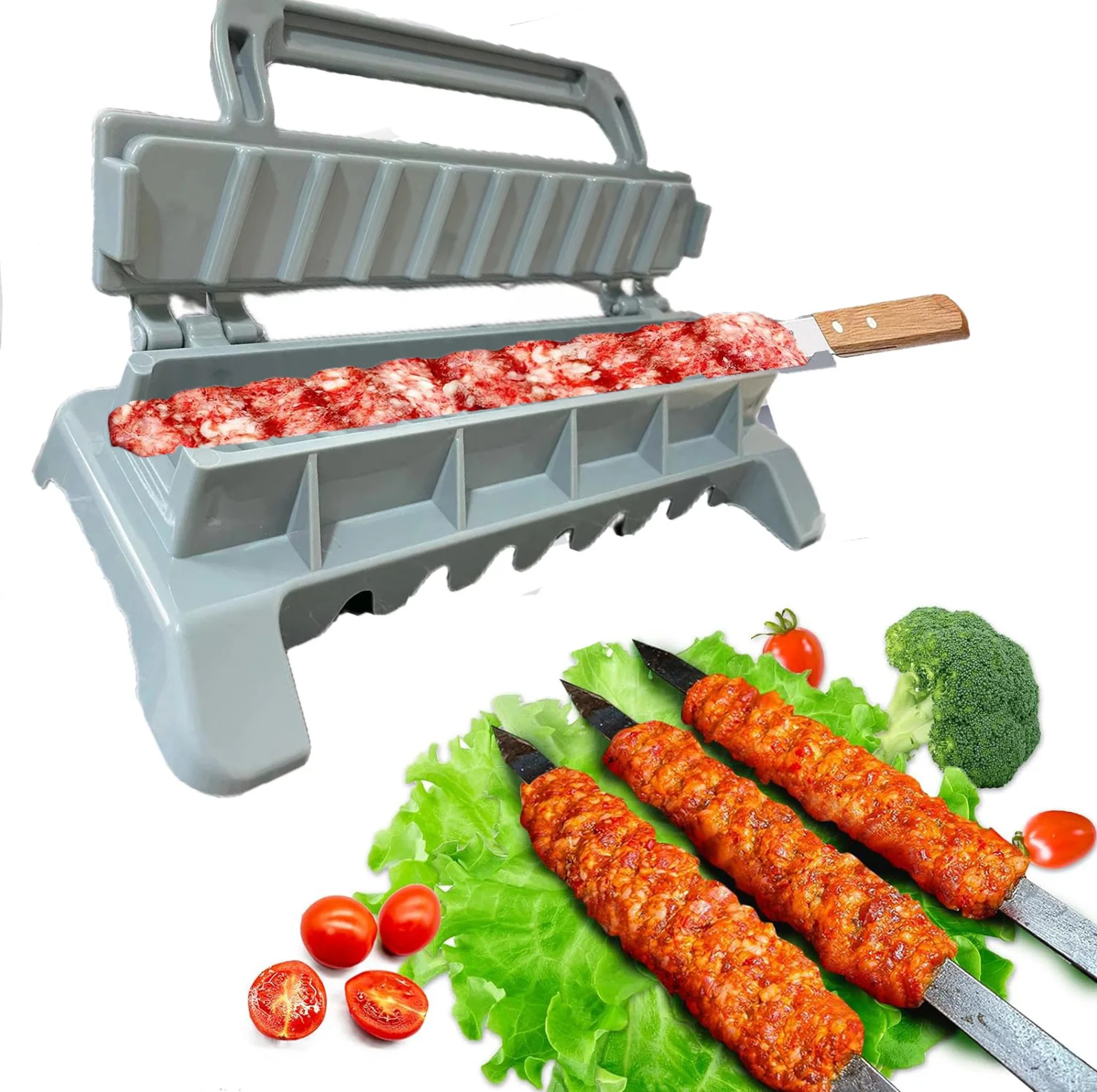 BBQ Skewer Maker, Kebab Press Maker, Single Row Meat Skewer Preparation Tool – view 1
