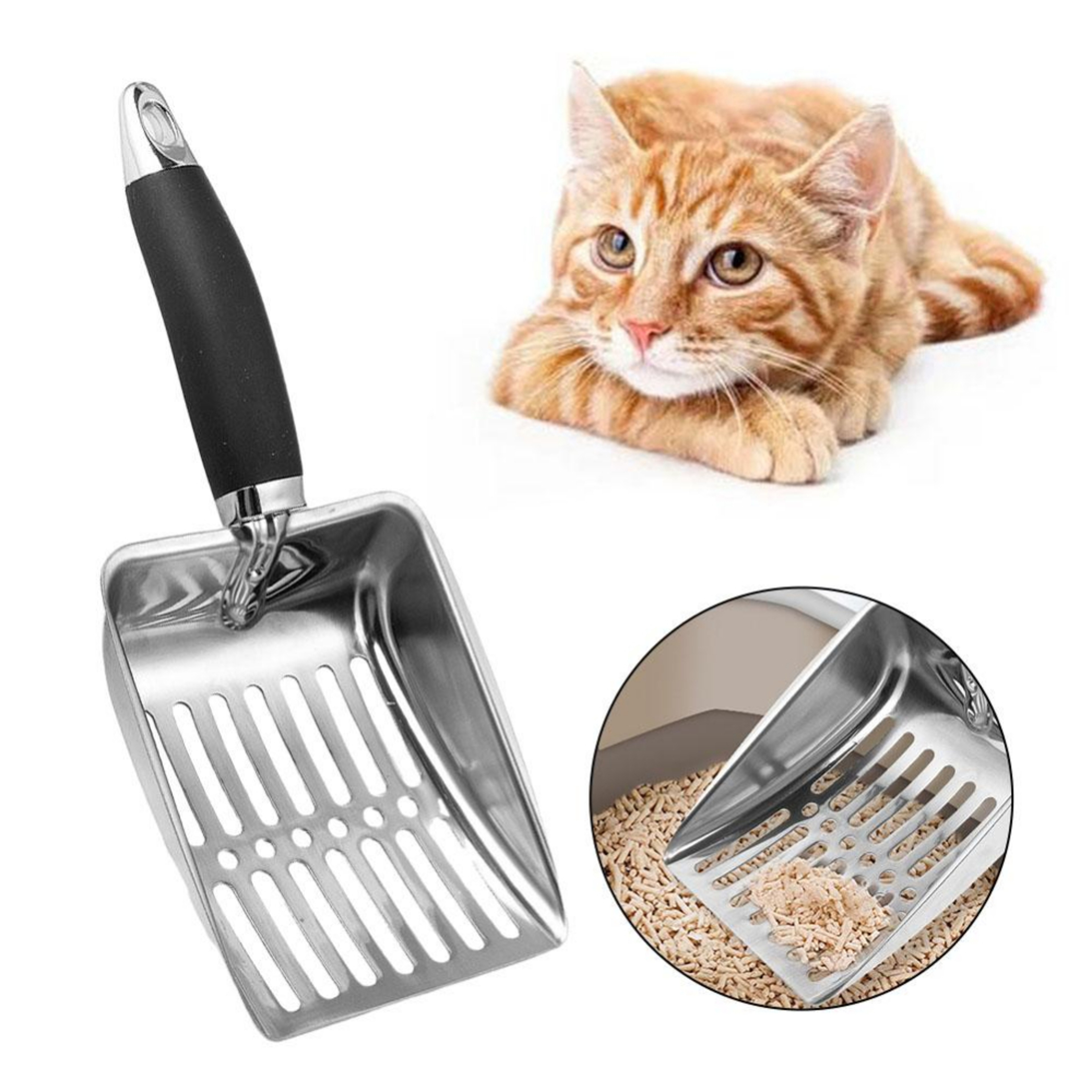 Metal Long Handle Scoop Stainless Steel Shovel Cat Litter Scoop Dog Cat Clean Feces Supplies Reduce 0