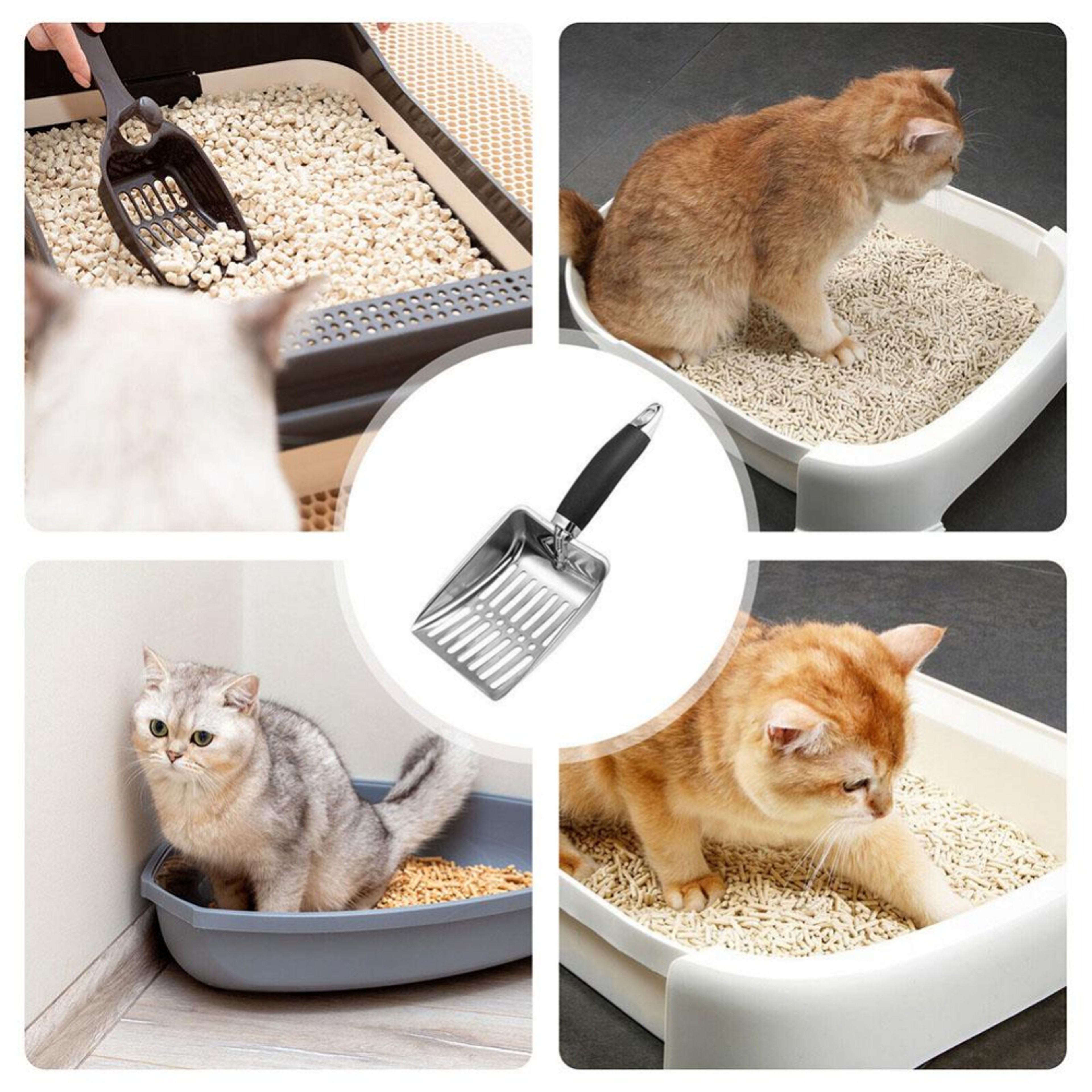 Metal Long Handle Scoop Stainless Steel Shovel Cat Litter Scoop Dog Cat Clean Feces Supplies Reduce 3