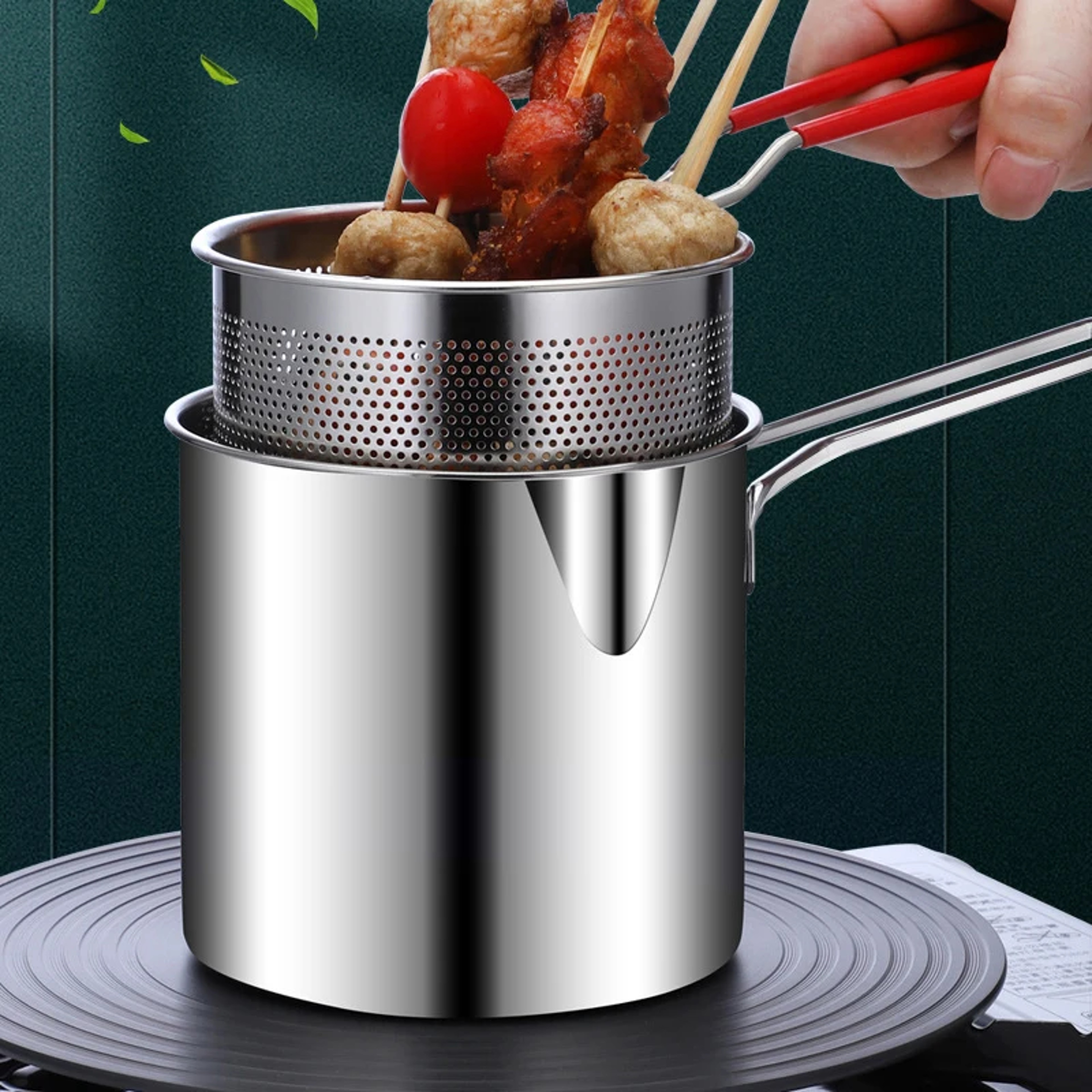Stainless Steel Fryer Set Japanese Deep Oilsaving Cooking Tools Tempura Basket 1