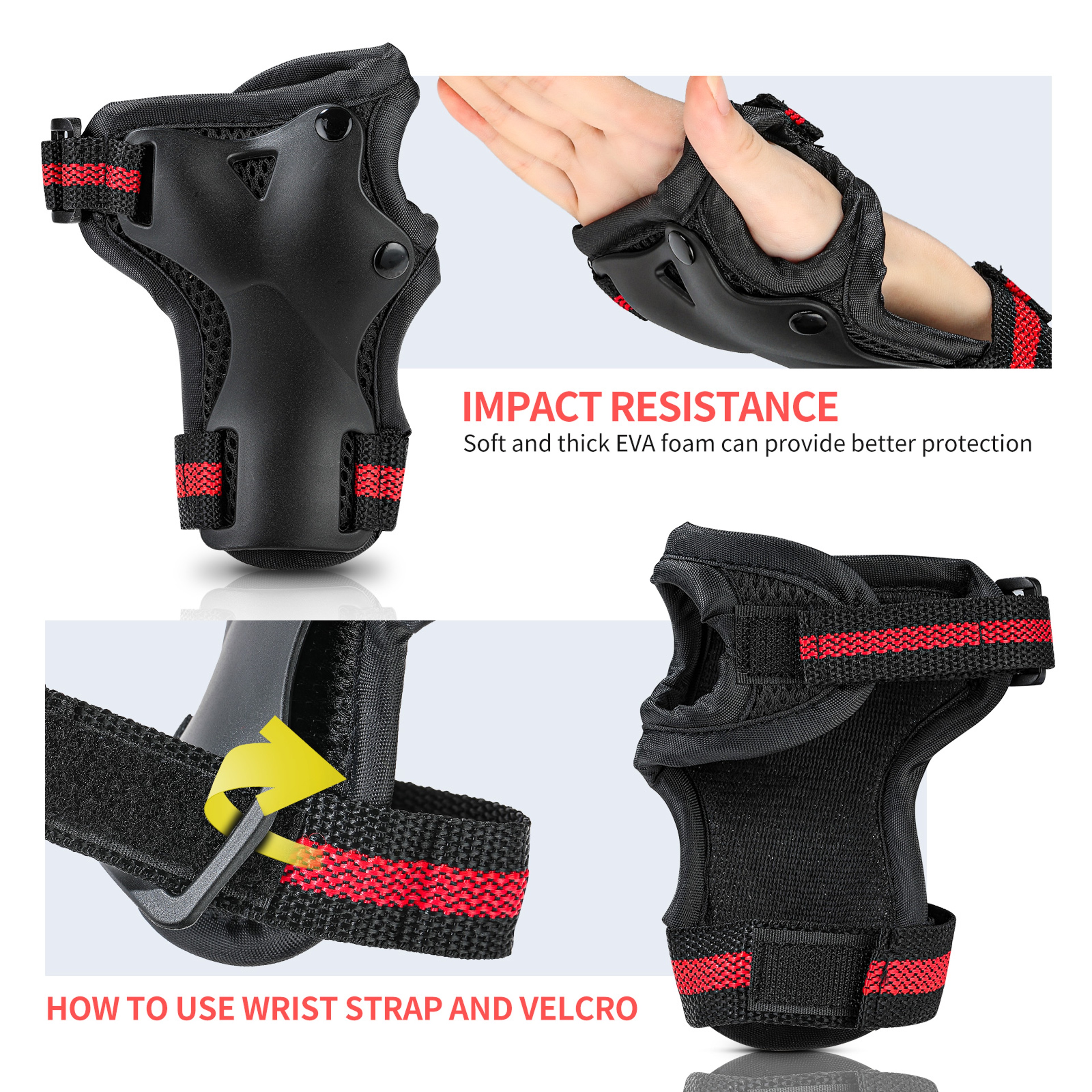 Protective Set for Biking, Cycling, Inline Roller Skating, Knee Pads, Elbow Pads, and Wrist Guards – view 3