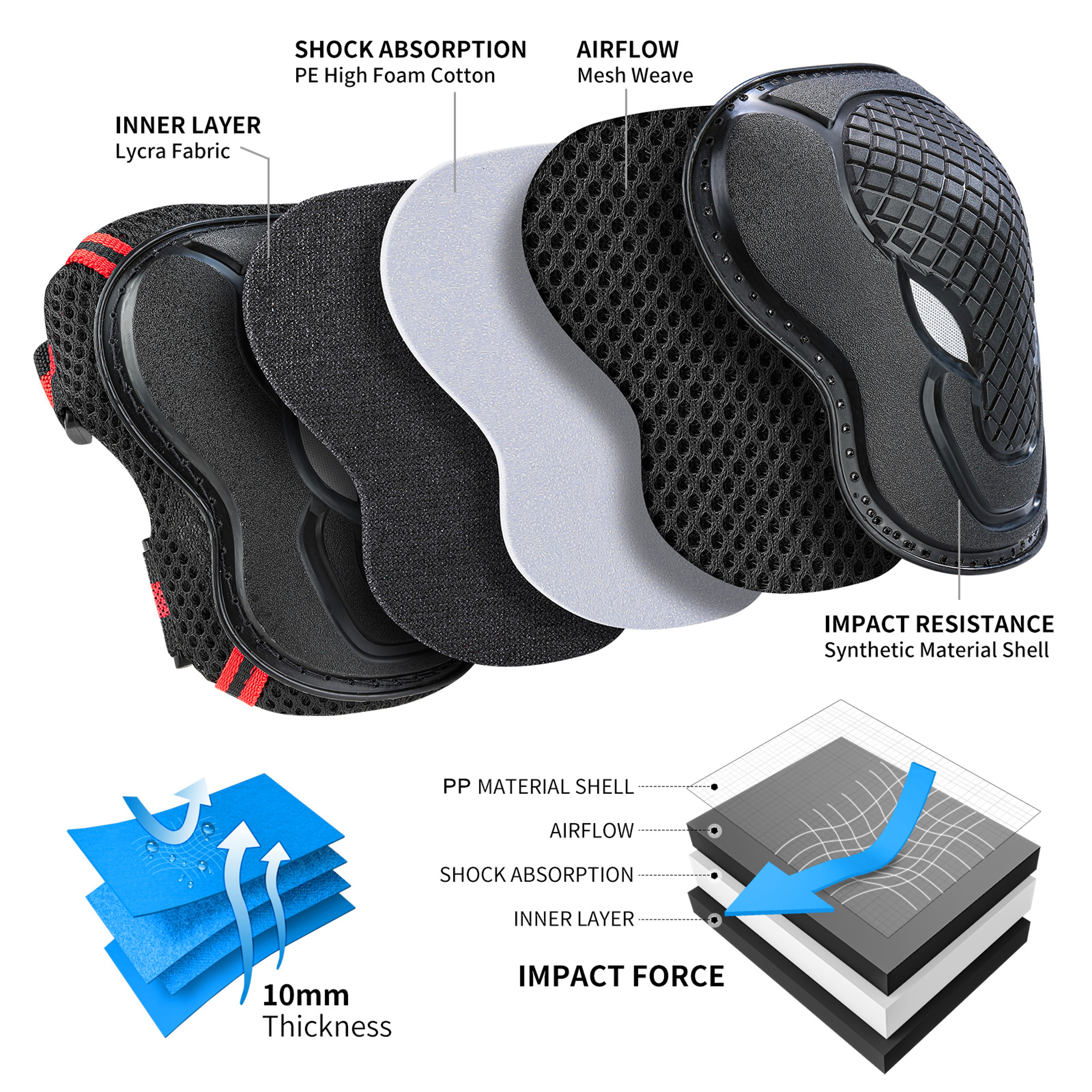 Protective Set for Biking, Cycling, Inline Roller Skating, Knee Pads, Elbow Pads, and Wrist Guards – view 4
