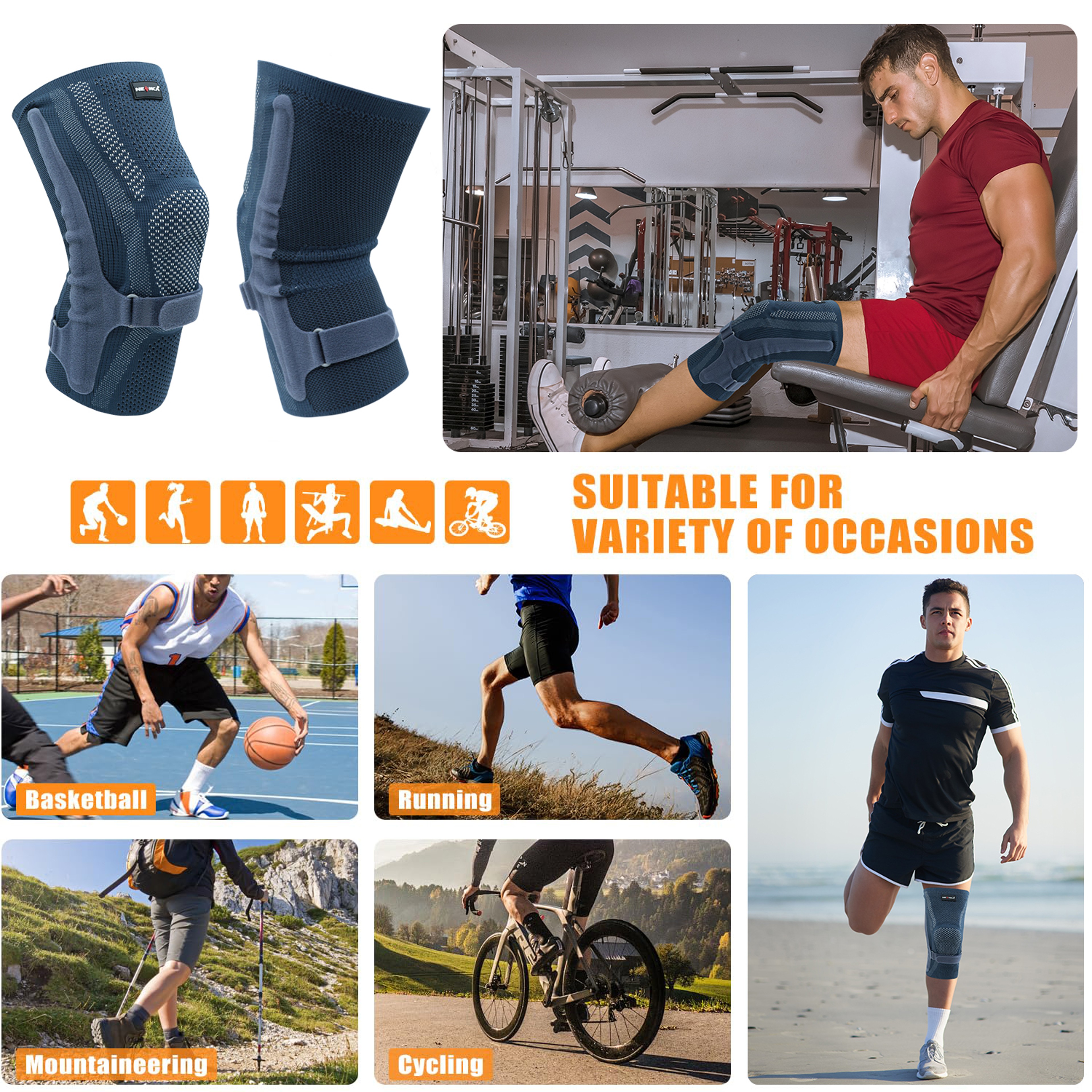 Knee Compression Sleeve Support for Women and Men, Patella Pad & Side Stabilizers, Running Sports – view 6