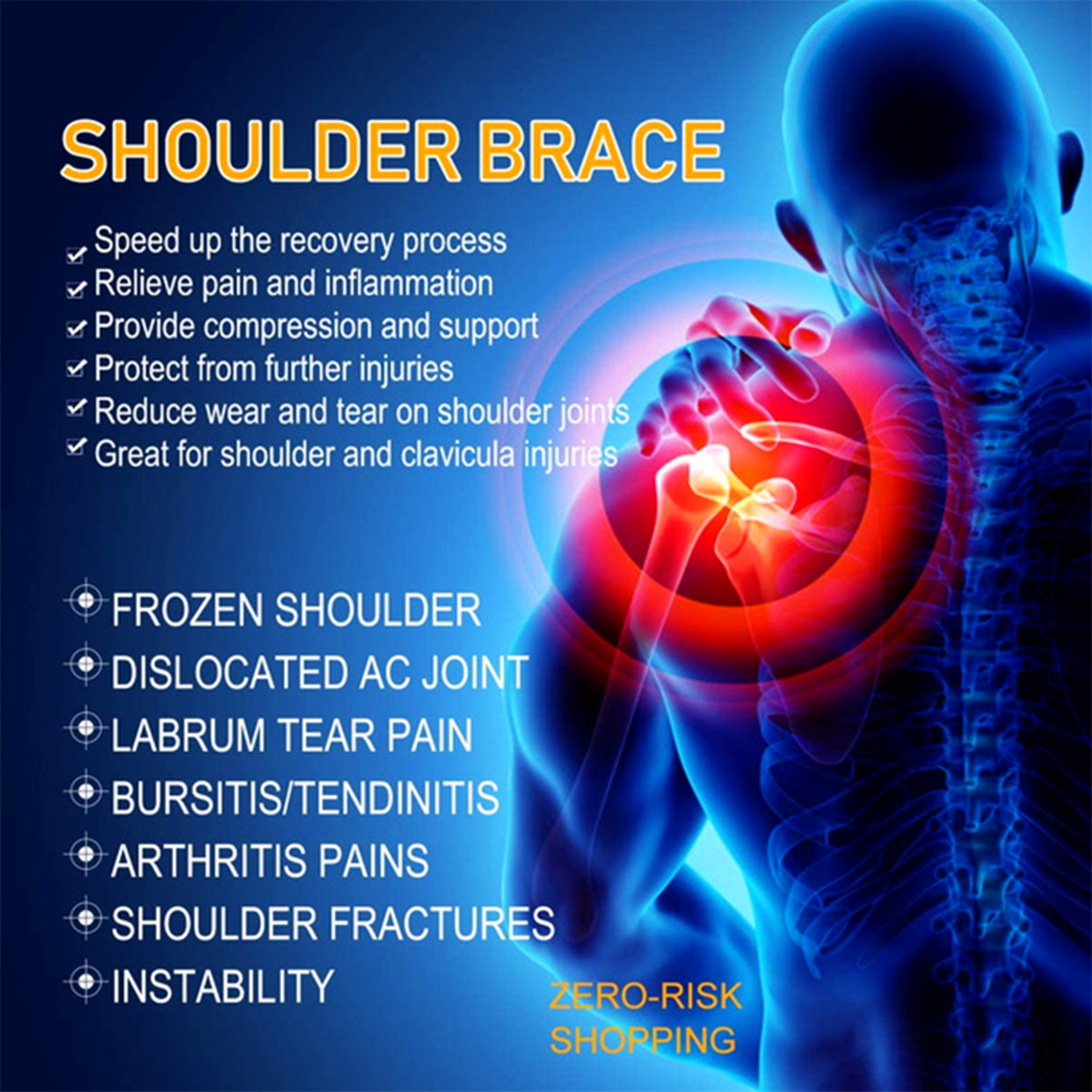 Single Shoulder Support Back Brace, Adjustable Gym Sports Care Wrap, Black Band Pads for Men & Women – view 5