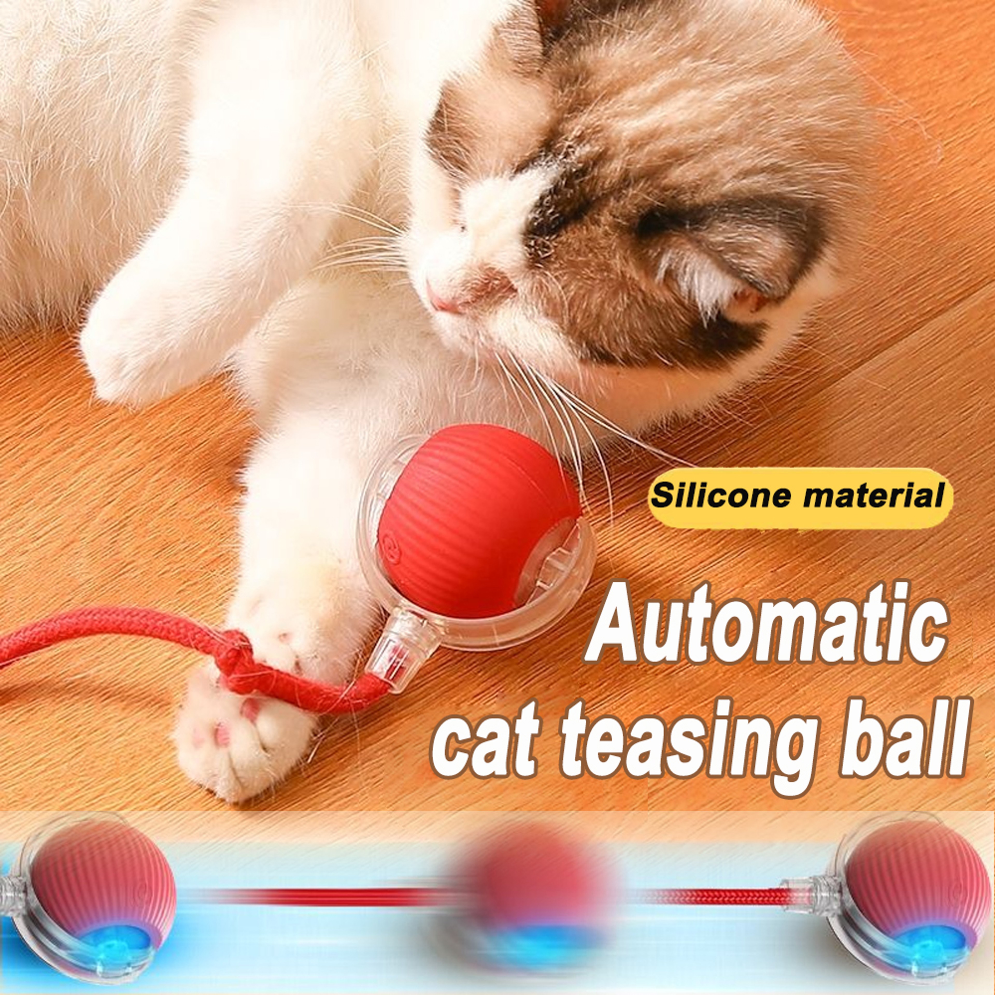 Interactive Silicone Smart Ball for Cats, USB Rechargeable, Electric Rolling Pet Cat Toy with Long Tail Teaser – view 1