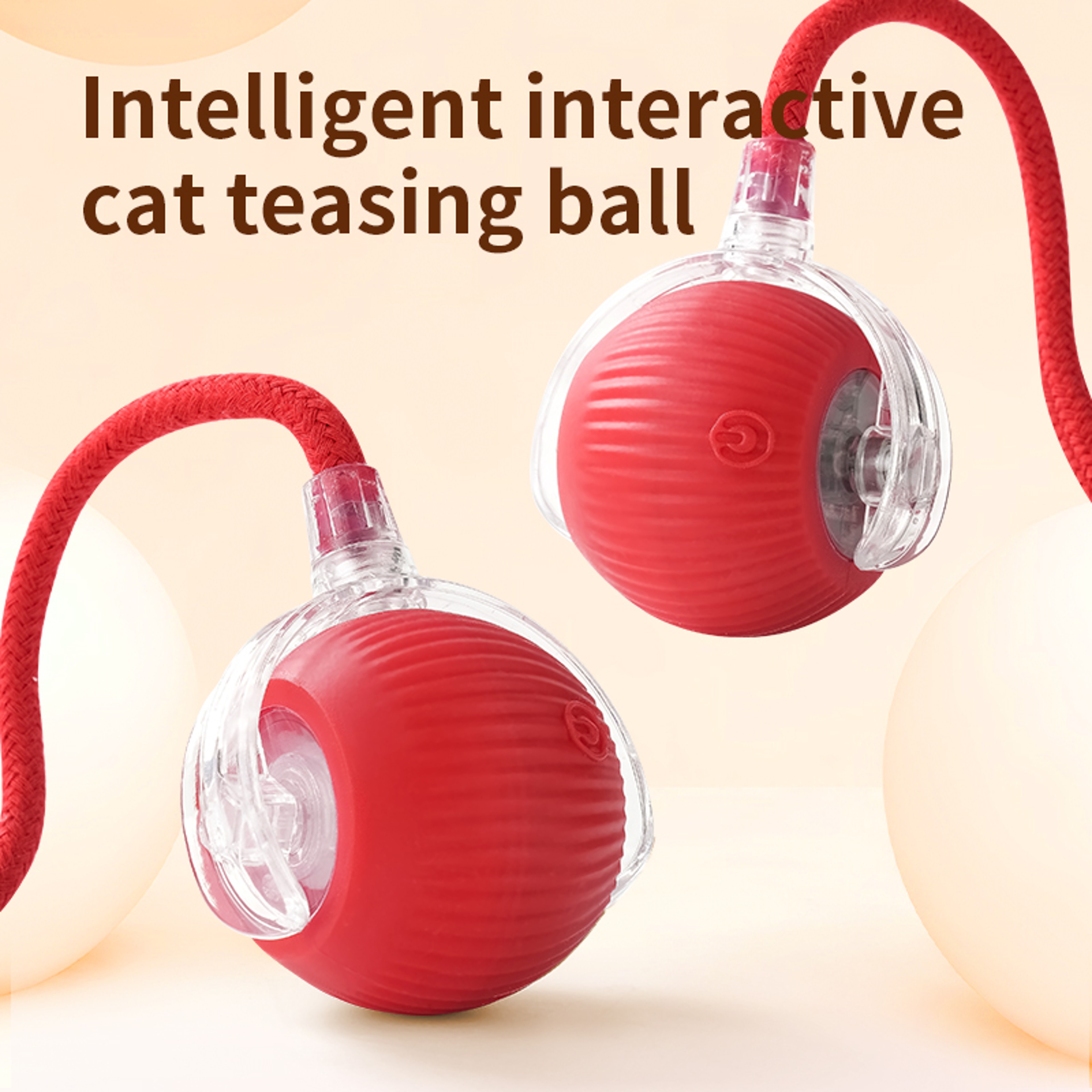 Interactive Silicone Smart Ball for Cats, USB Rechargeable, Electric Rolling Pet Cat Toy with Long Tail Teaser – view 2