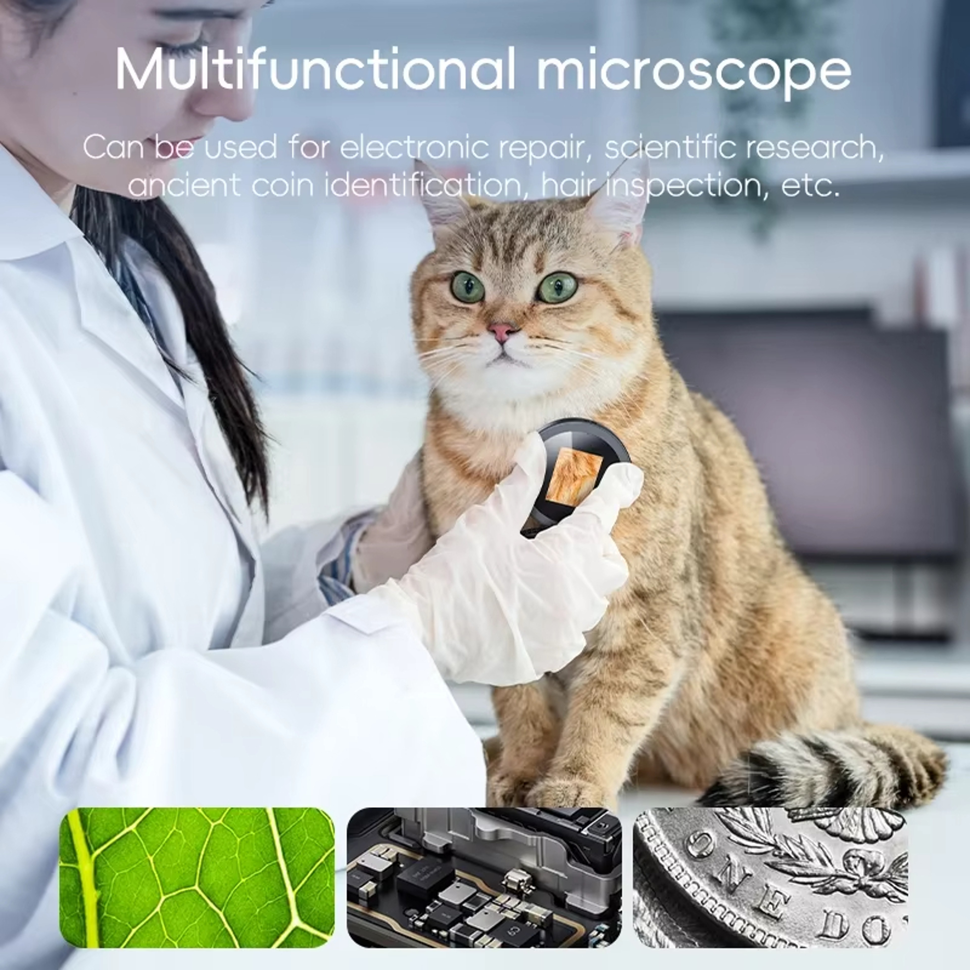 IPS Screen Digital Handheld Microscope, 500X Magnification, Foldable Design, 8 LED Light for Coins, Jewelry, Electronics – view 2