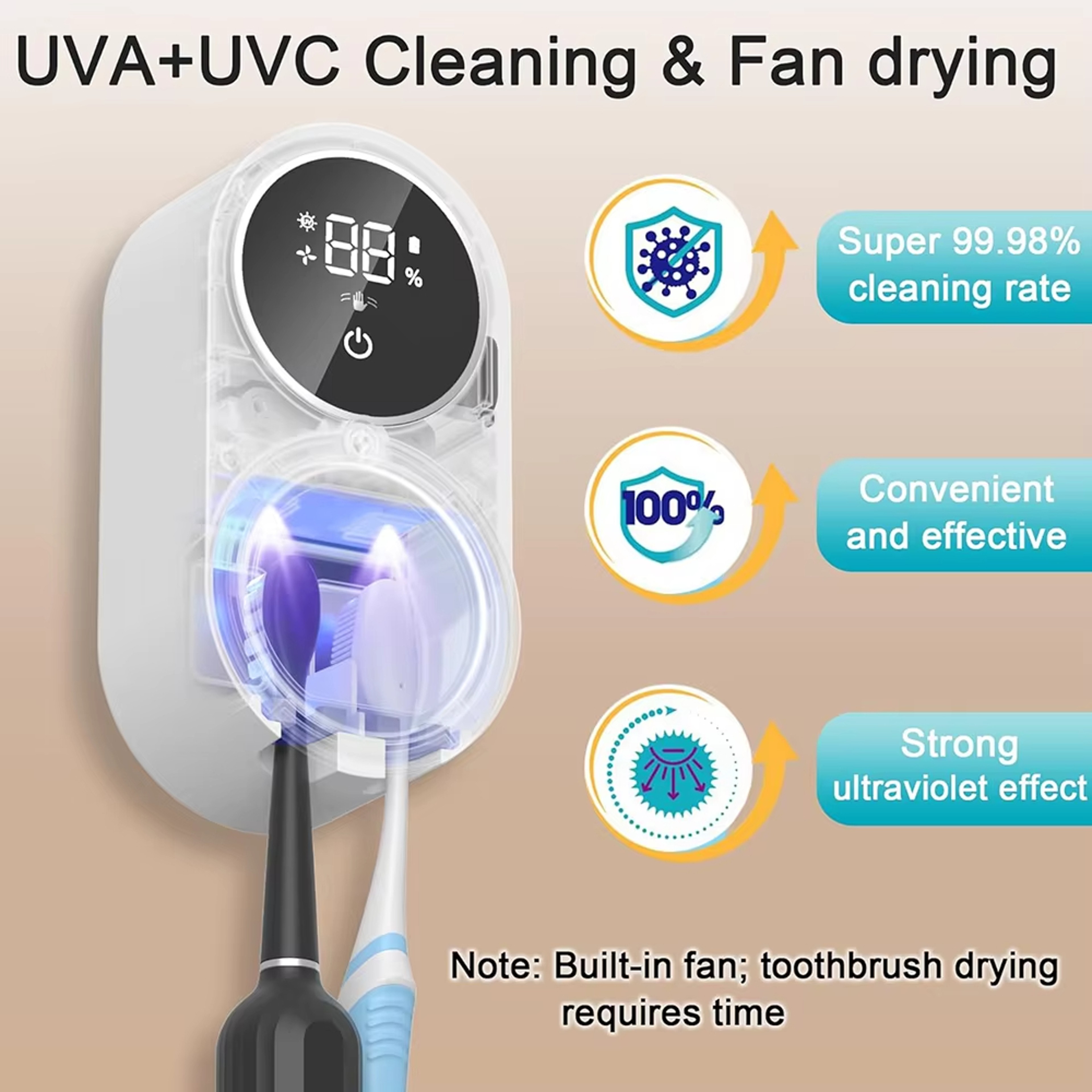 Automatic Toothbrush Holder Dryer, Rechargeable, Wall Mounted with Light Cleaning Feature – view 1
