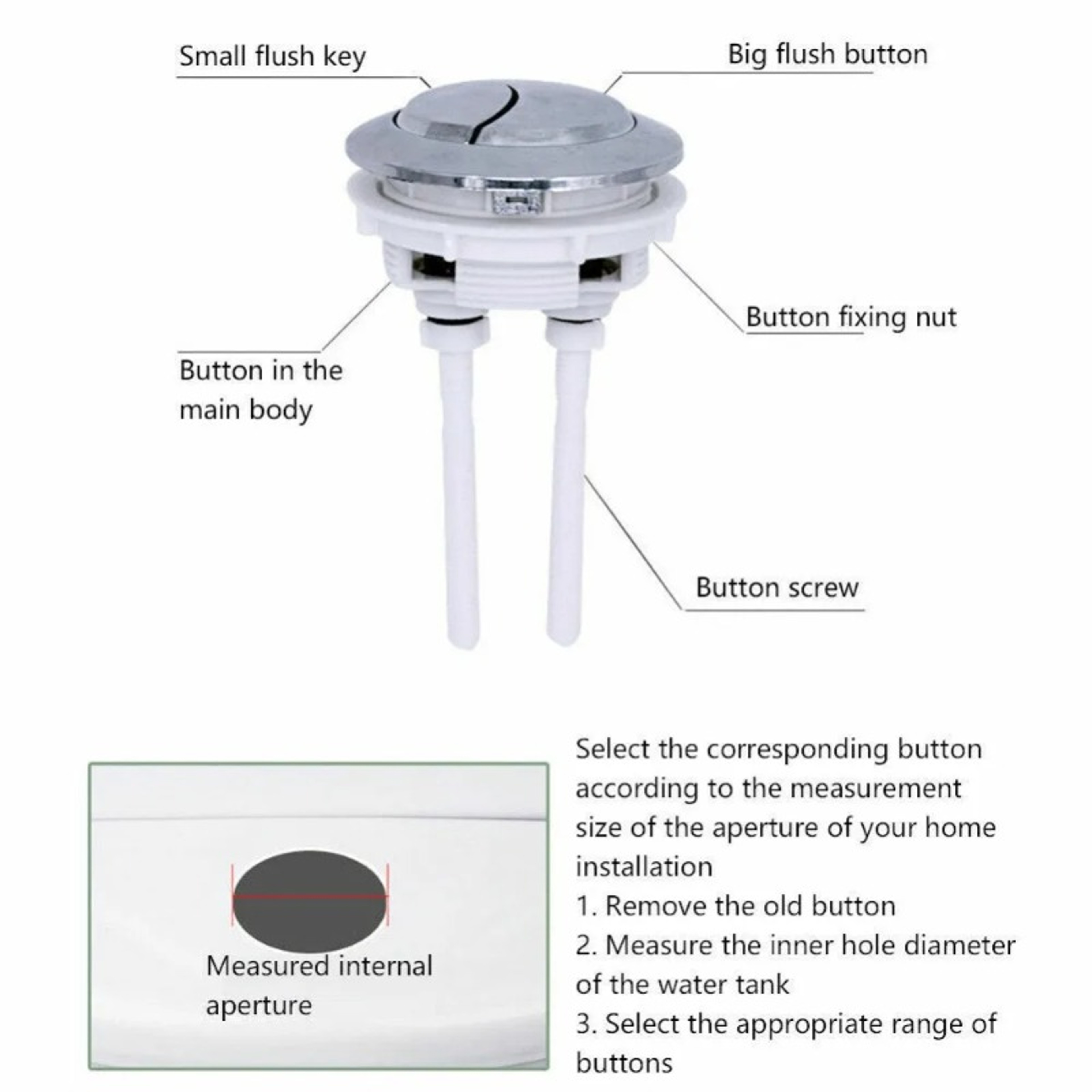 Adjustable Flush Switch Part, Toilet Cistern Button Replacement for Squat Tank – view 5