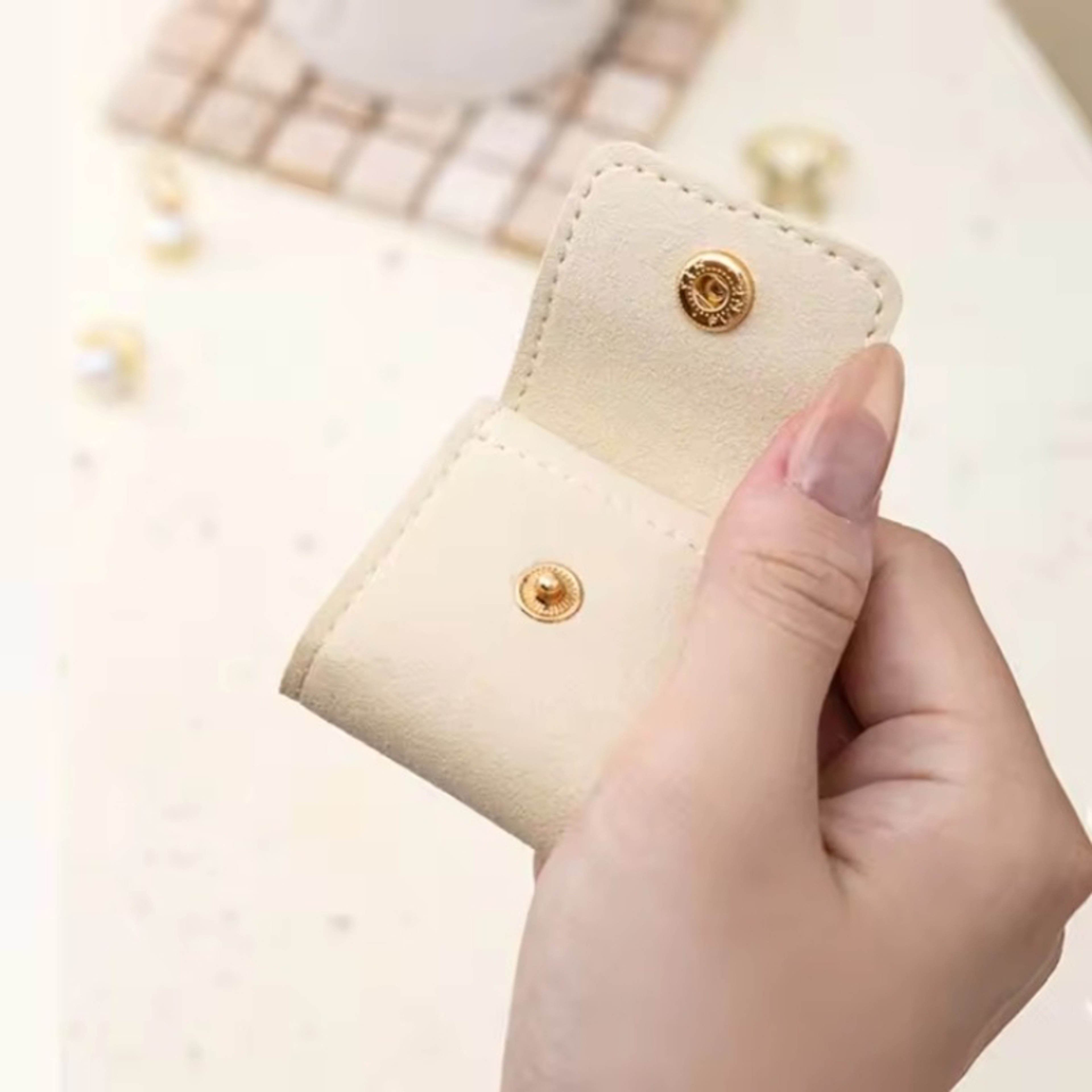 Portable Mini Jewelry Bag with 4 Compartments, Travel Jewelry Storage Case, Earrings Necklace Ring Organizer Bag – view 5