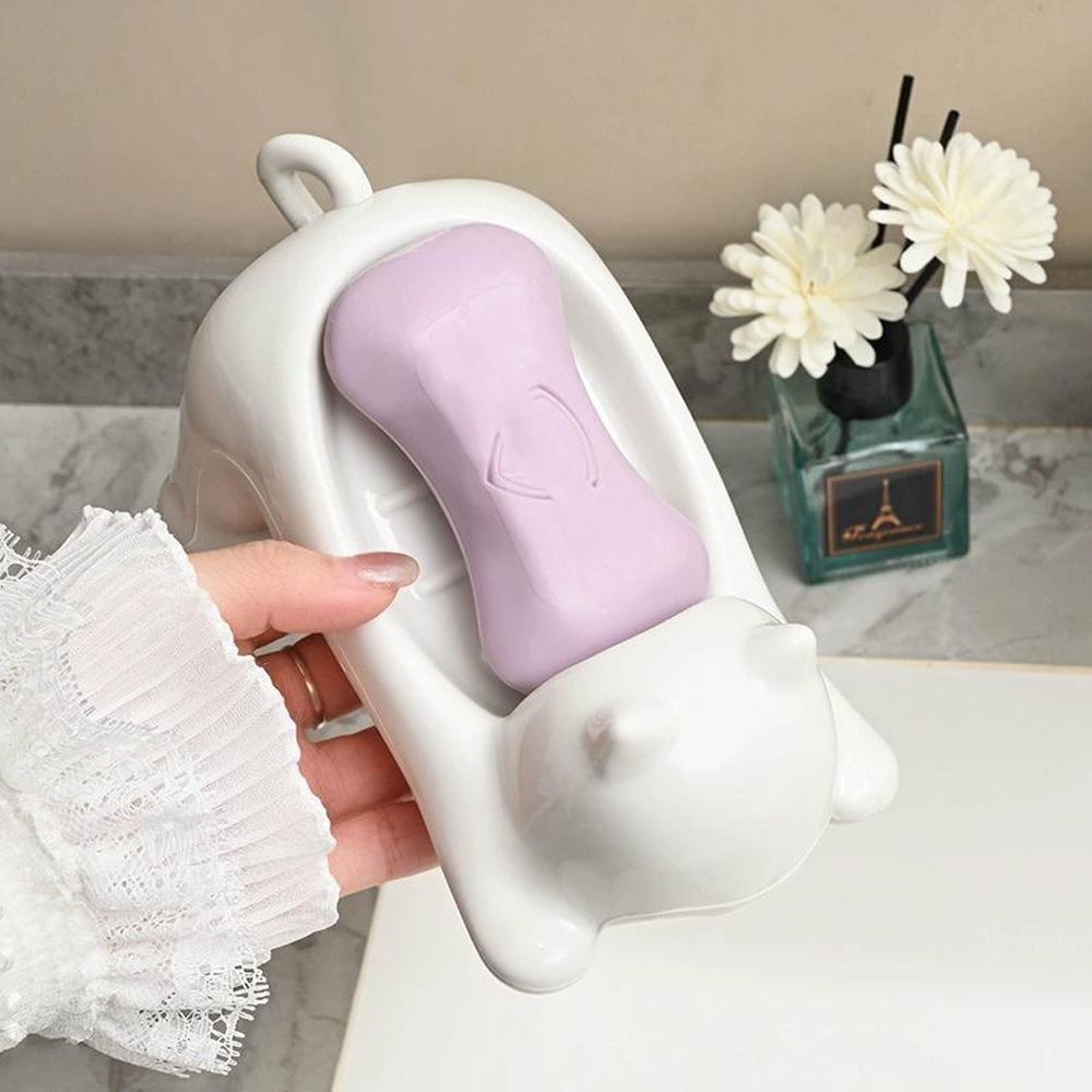 Plastic Holder for Bathroom, Cute Cartoon Cat Soap Dish with Drainage, Decorative Soap Storage Dish – view 3