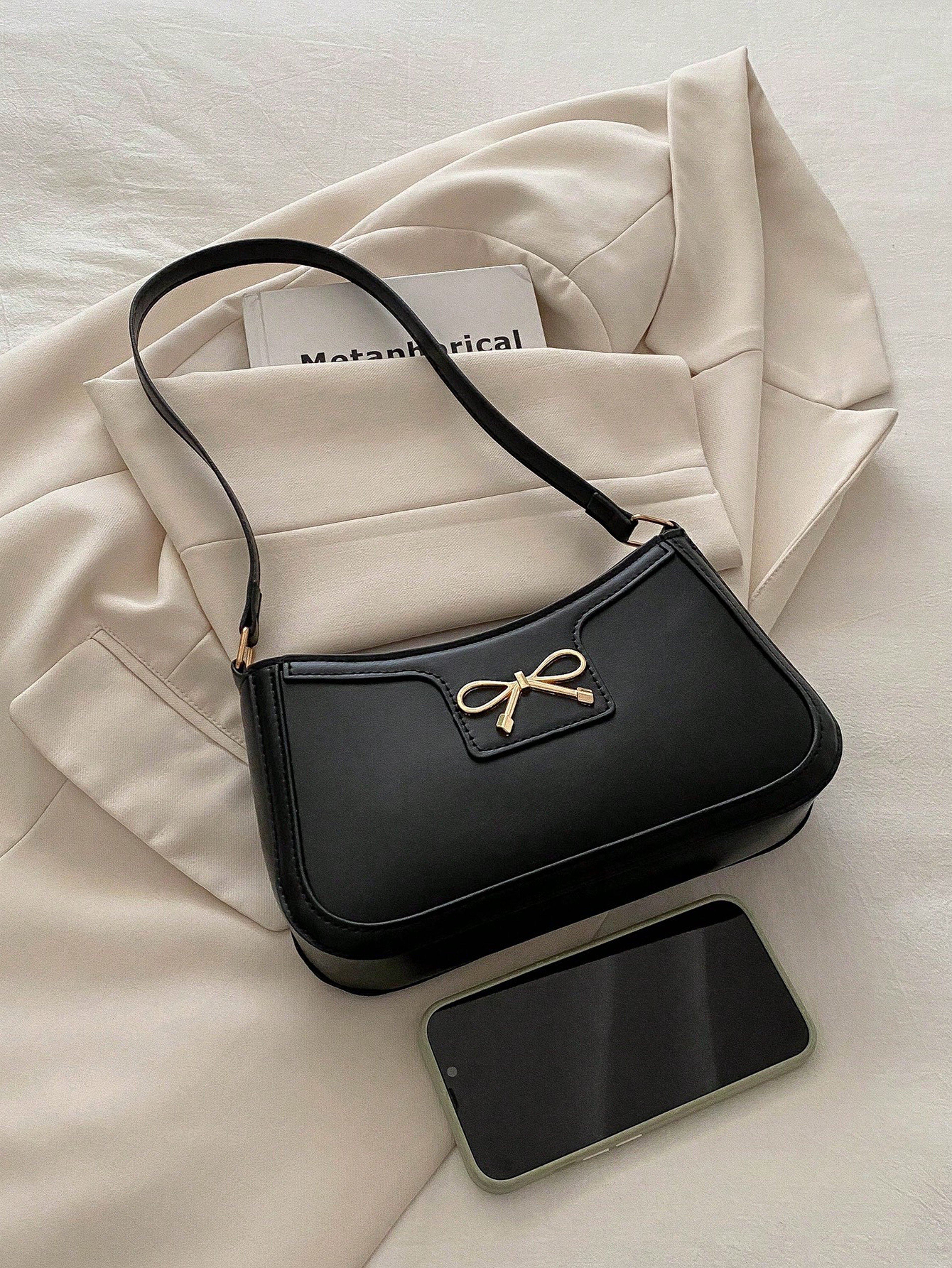 Korean Fashion Women Handbag, Autumn/Winter Crossbody Bag, Commuting Shoulder Under-Arm Bag with Bow Decoration – view 5