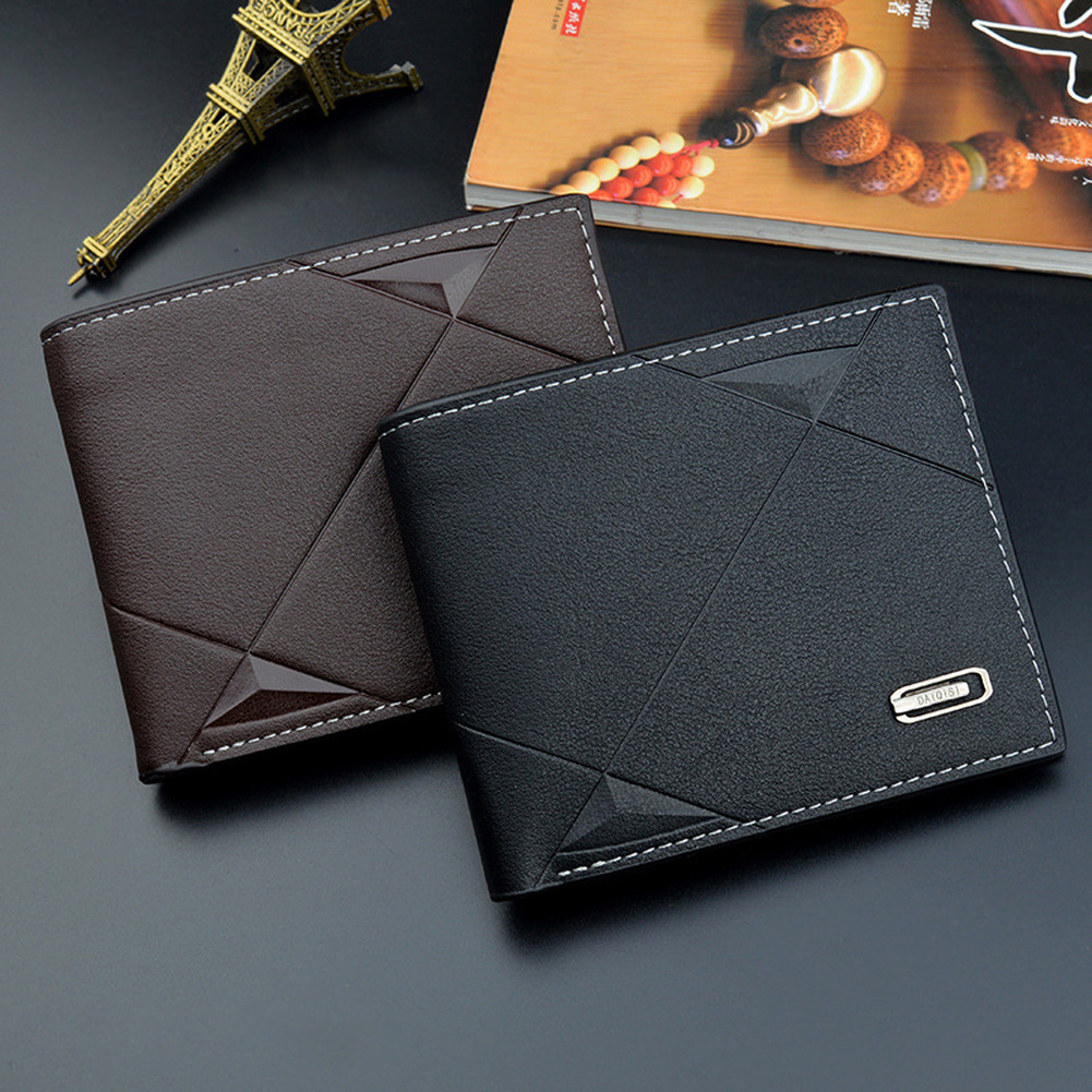Faux Leather Mens Bifold Wallet Slim Credit ID Card Holder Solid Business Billfold Purse 0