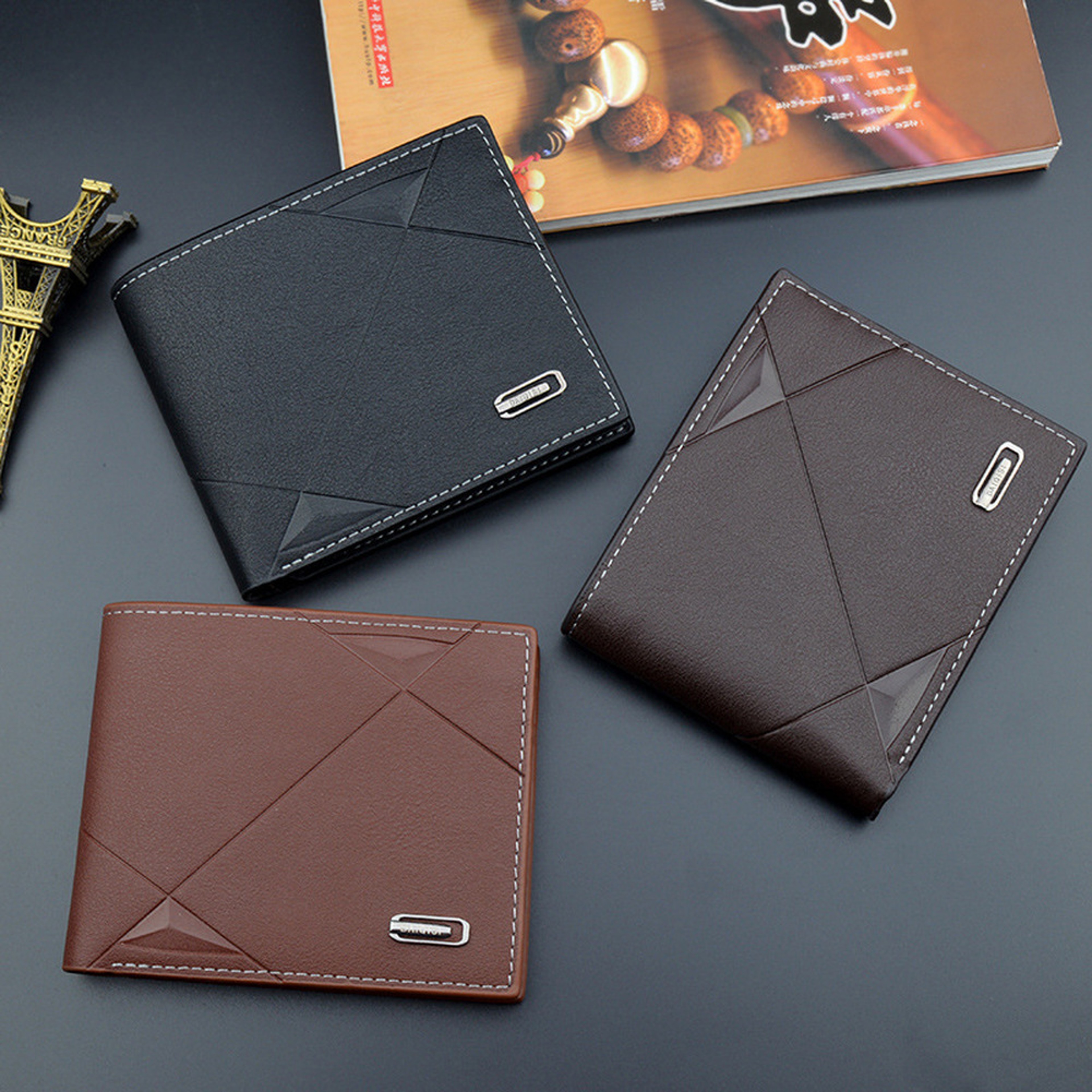 Faux Leather Mens Bifold Wallet Slim Credit ID Card Holder Solid Business Billfold Purse 2