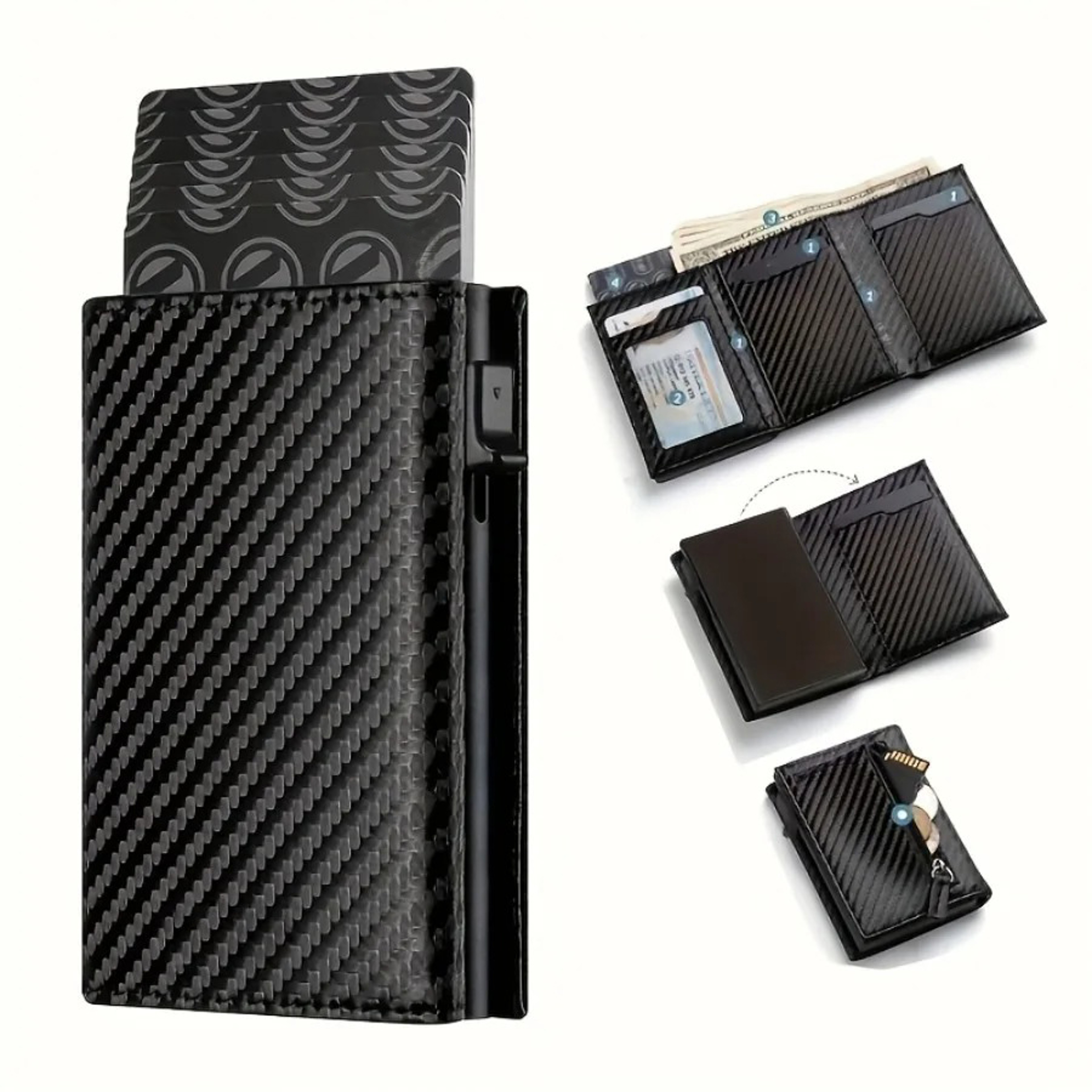Automatic Popup Metal Credit Card Holder Mens Wallet With Zipper Coin Purse Minimalist RFID Blockin 0