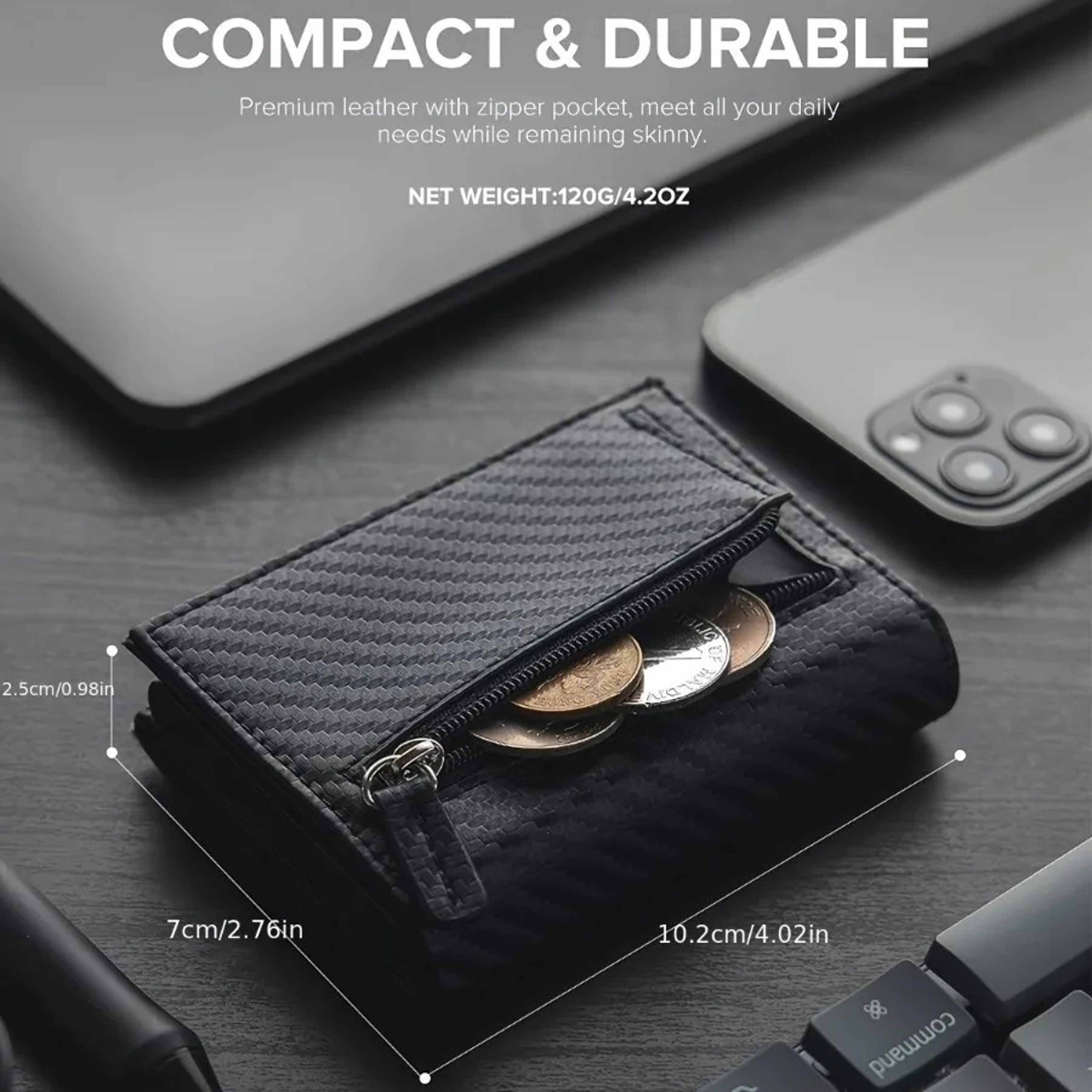Automatic Popup Metal Credit Card Holder Mens Wallet With Zipper Coin Purse Minimalist RFID Blockin 3