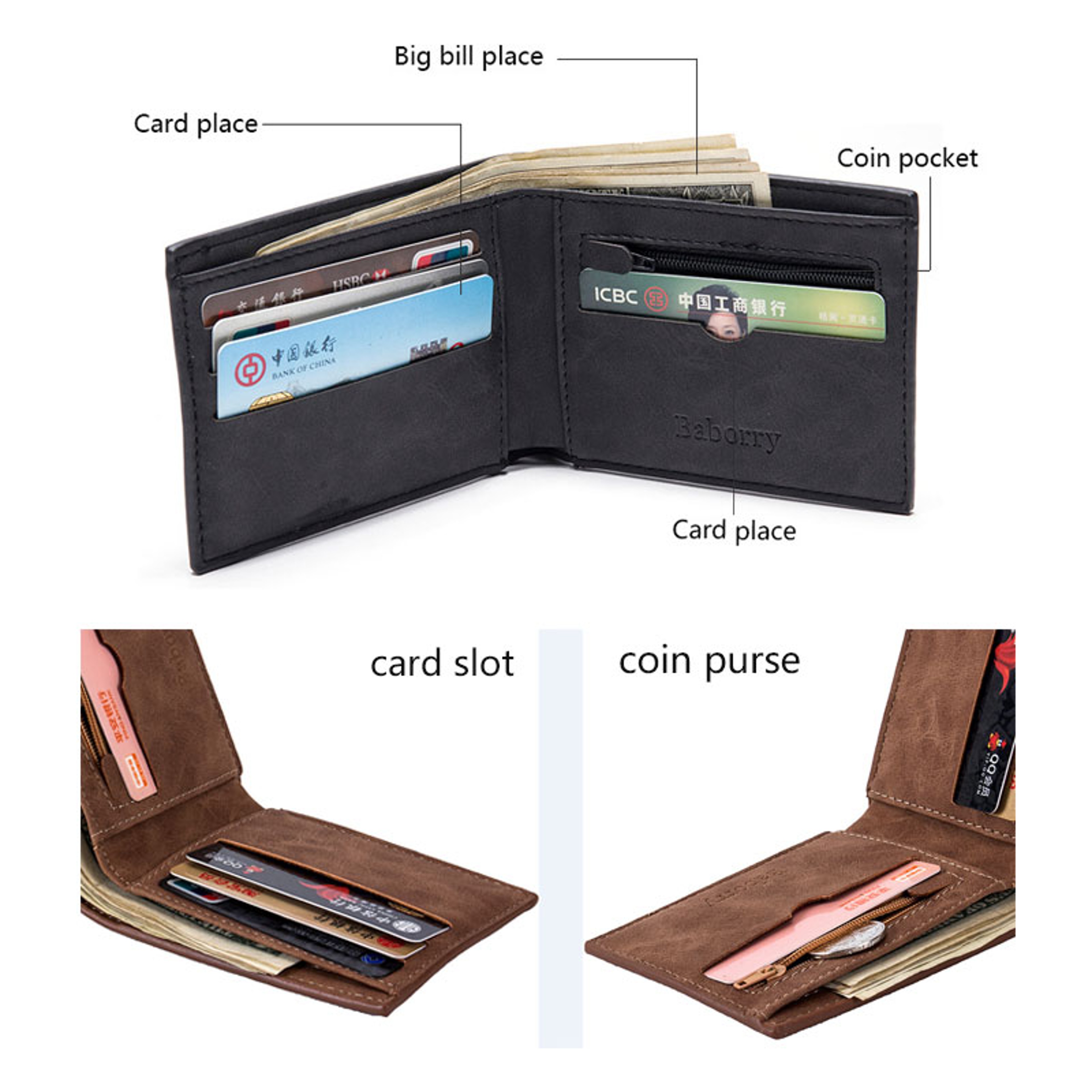 Slim Card Holder Wallet For Men PU Leather Short Wallet Small Zipper Coin Pocket Man Purse 2