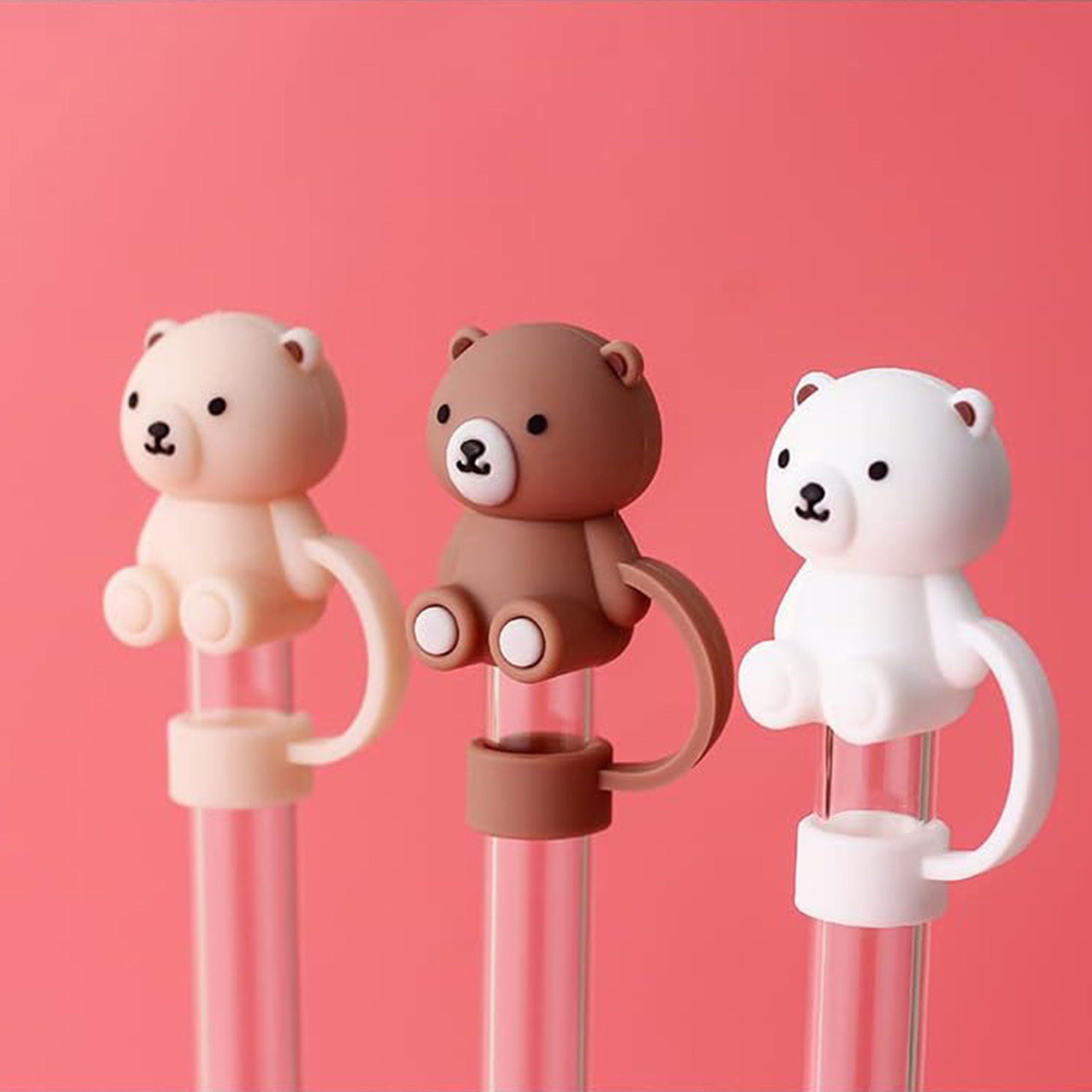 Cute Teddy Bear Silicone Straw Cover, Compatible With Stanley Cup Dust Plug – view 1
