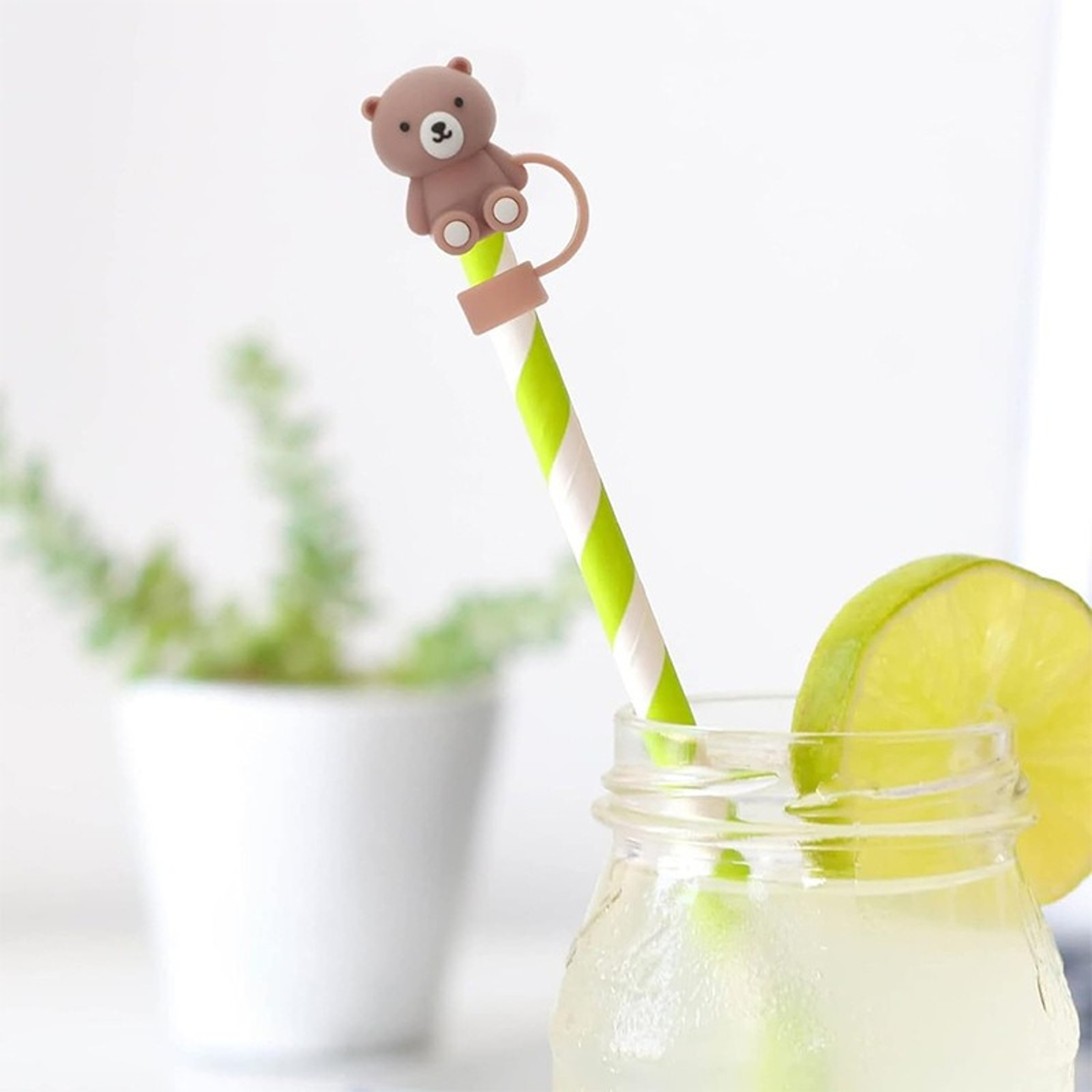 Cute Teddy Bear Silicone Straw Cover, Compatible With Stanley Cup Dust Plug – view 4