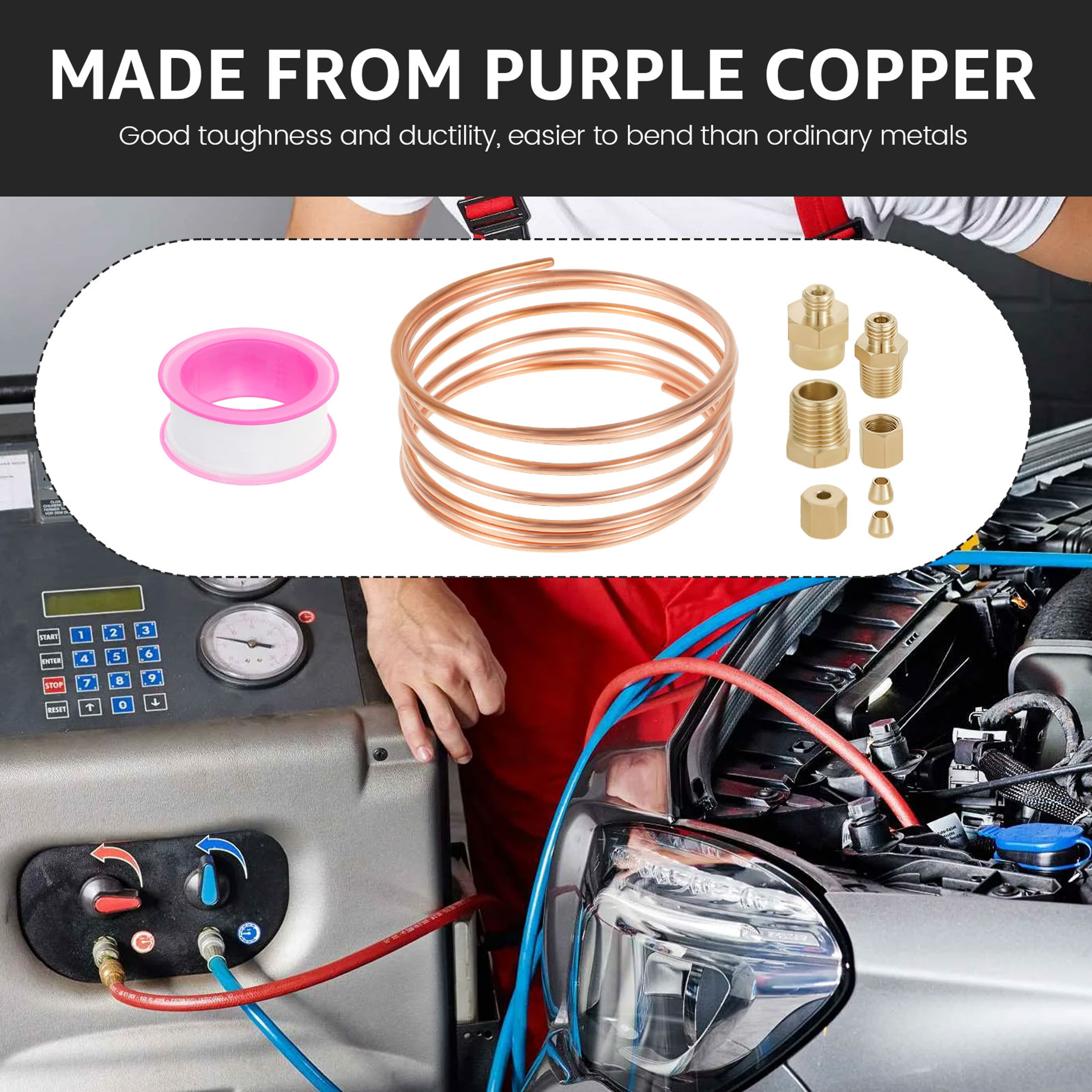 Oil Pressure Gauge Tubing Kit, Practical Oil Gauge Line Kit Set, Copper Tube, Threaded Parts for Tractor – view 4