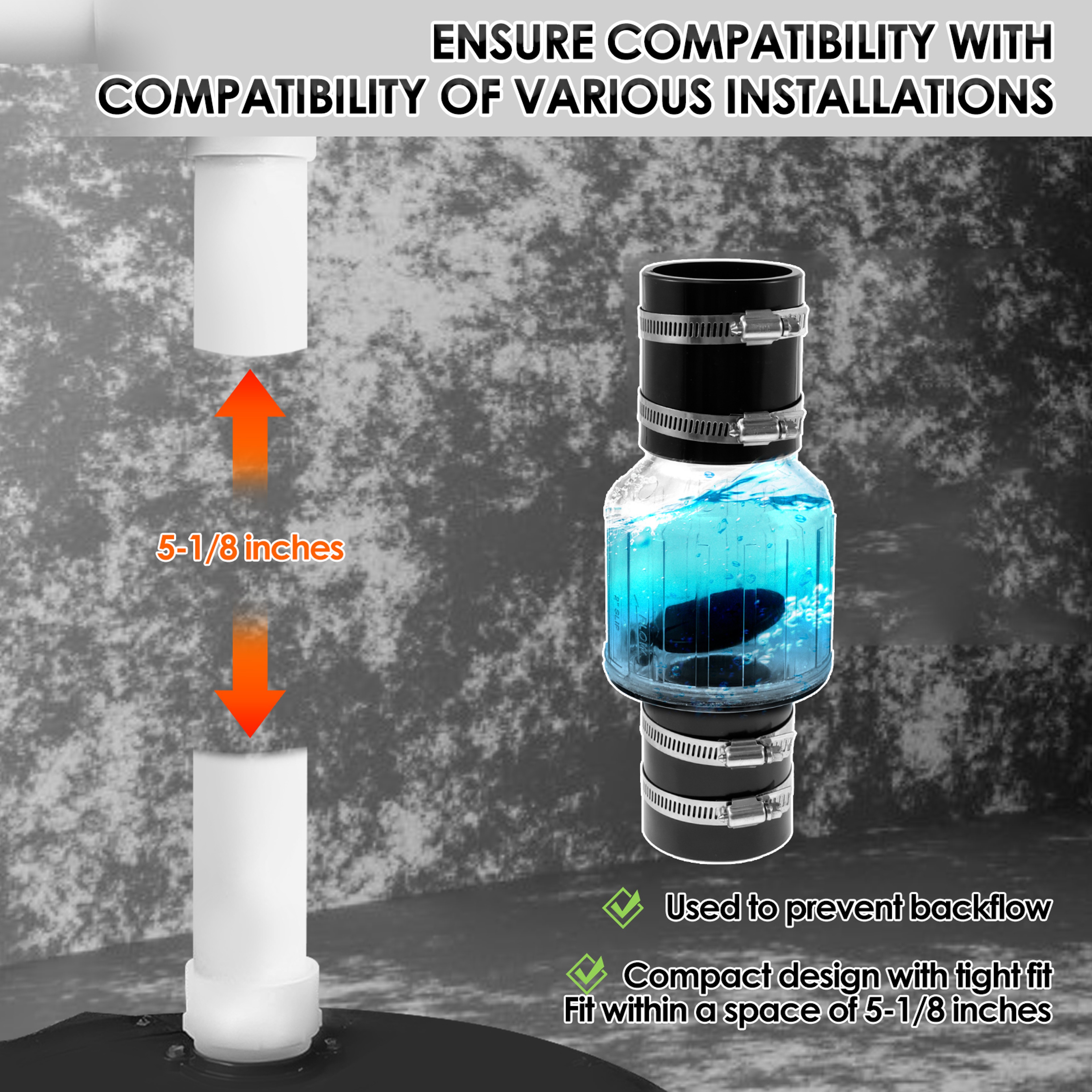Sump Pump Check Valve, Silent Check Valve, Spring Loaded Flapper, Replacement Sewage Pump Valve for Kitchen Bath – view 2