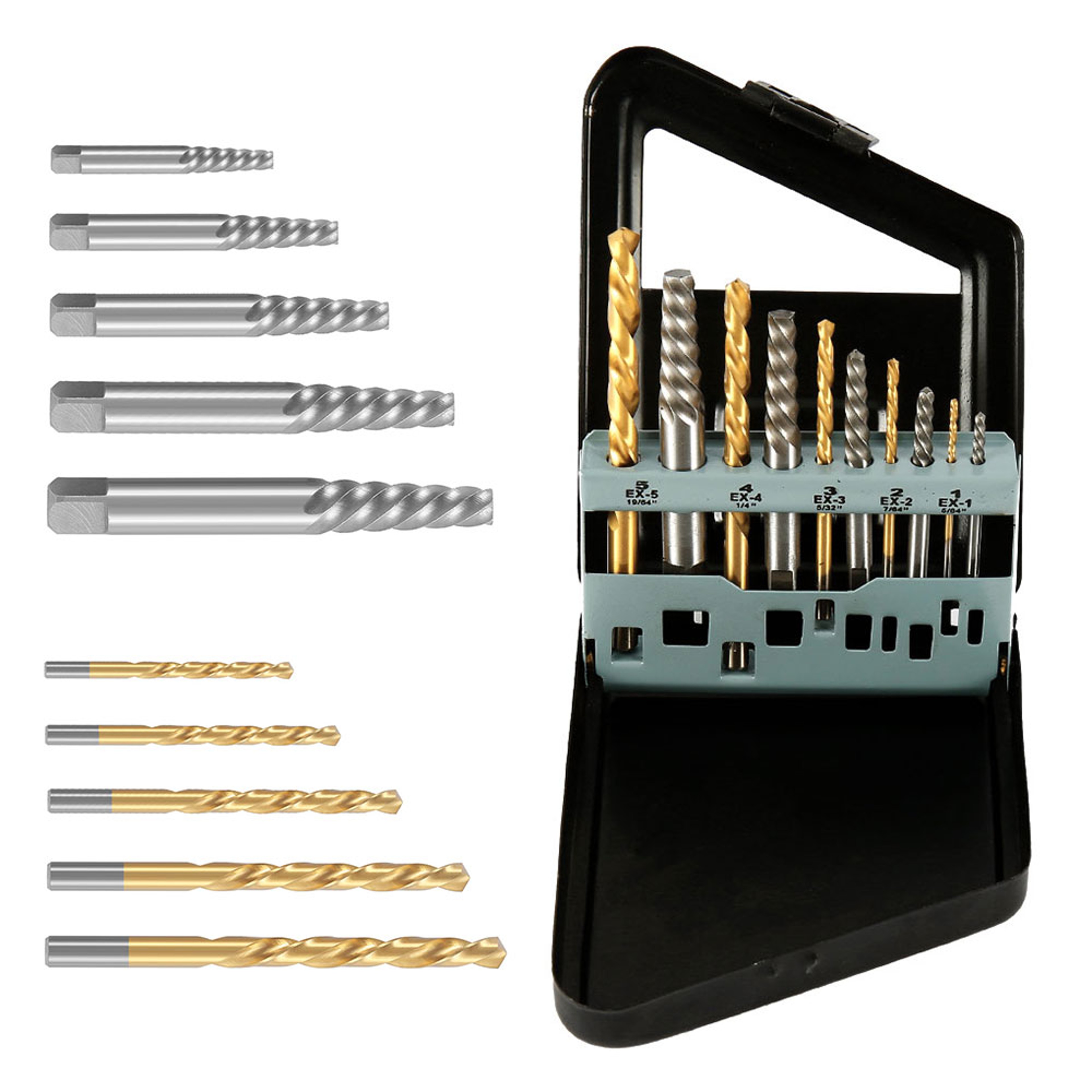Drill Bit Set, Left Hand Accessories, Broken Bolt Extractor Set, Metal Case Quality Tools – view 3