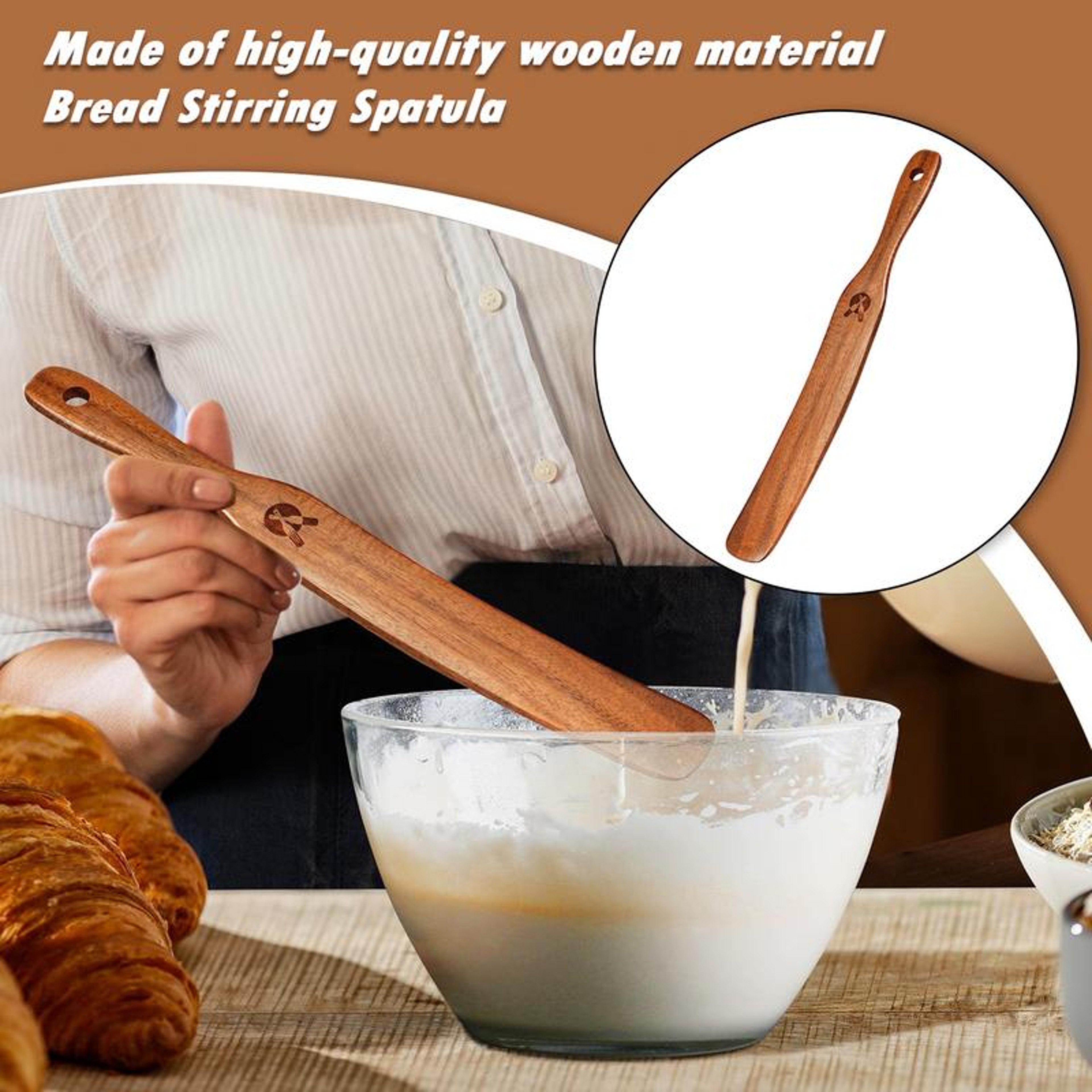 Wooden Bread Stirring Spatula EcoFriendly Sourdough Starter Dough Scraping Tool 1