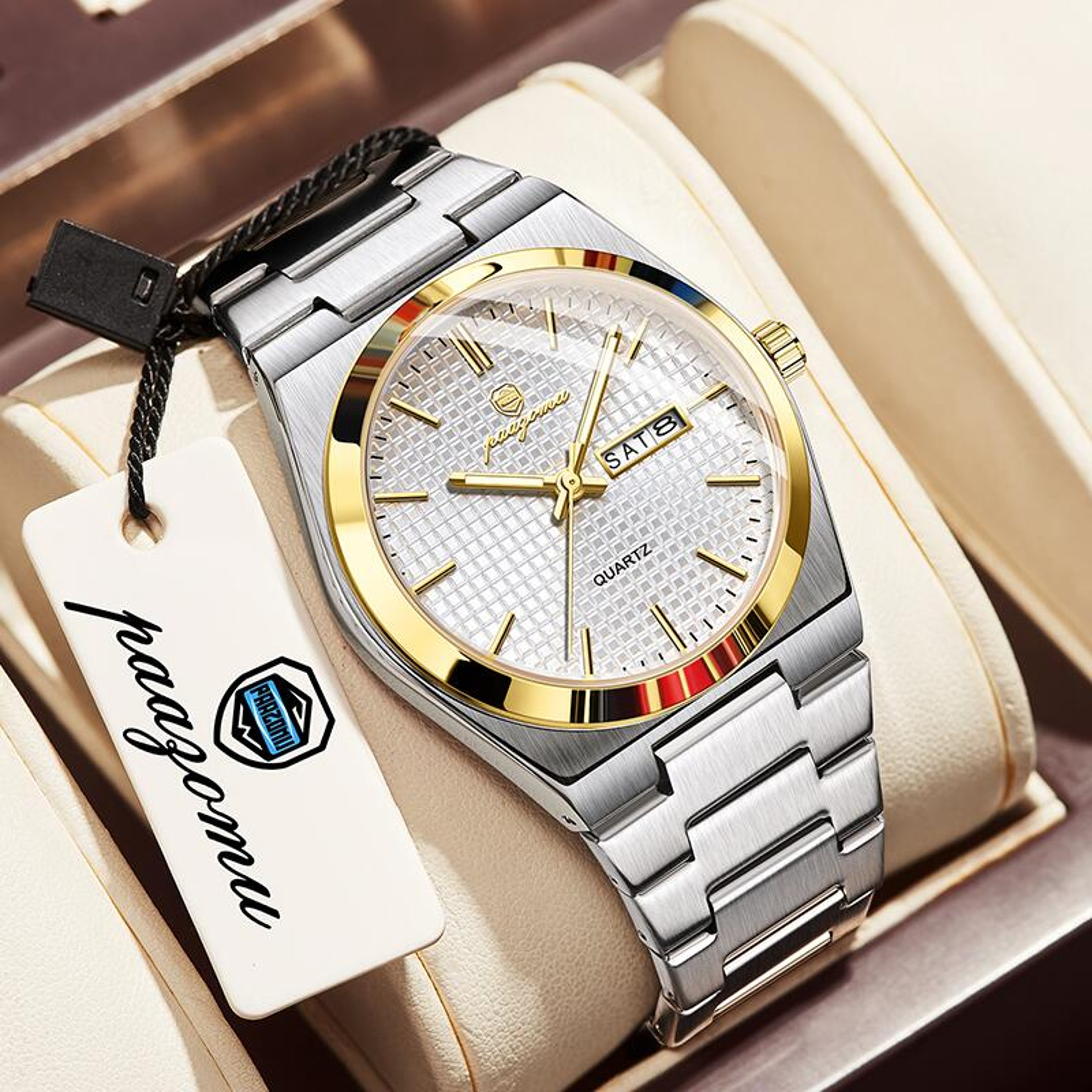 Luxury Men Clock Fashion Waterproof Chronograph Date Watch Original Luminous Leather Quartz Watch F 8